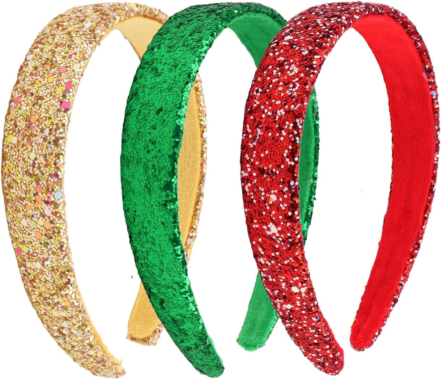 Uintoon Girls Headbands, 3PCS Headbands for Girls Women Glitter Gold Rainbow Pink Headband Sparkly Sequin Headband Hair Accessories