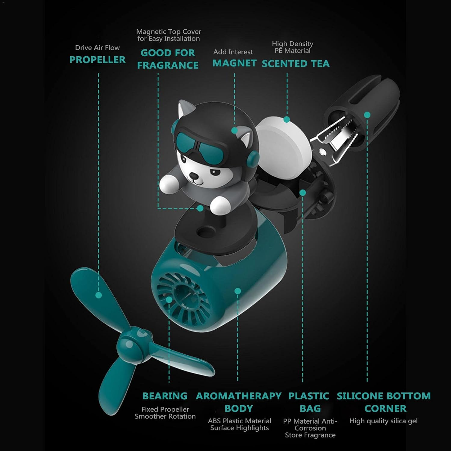 2 Pack Car Air Freshener, Cute Bear Pilot Car Diffuser, Rotating Propeller Air Outlet Vent Fresheners Aromatherapy Ornament, Automotive Air Fresheners Car Accessories