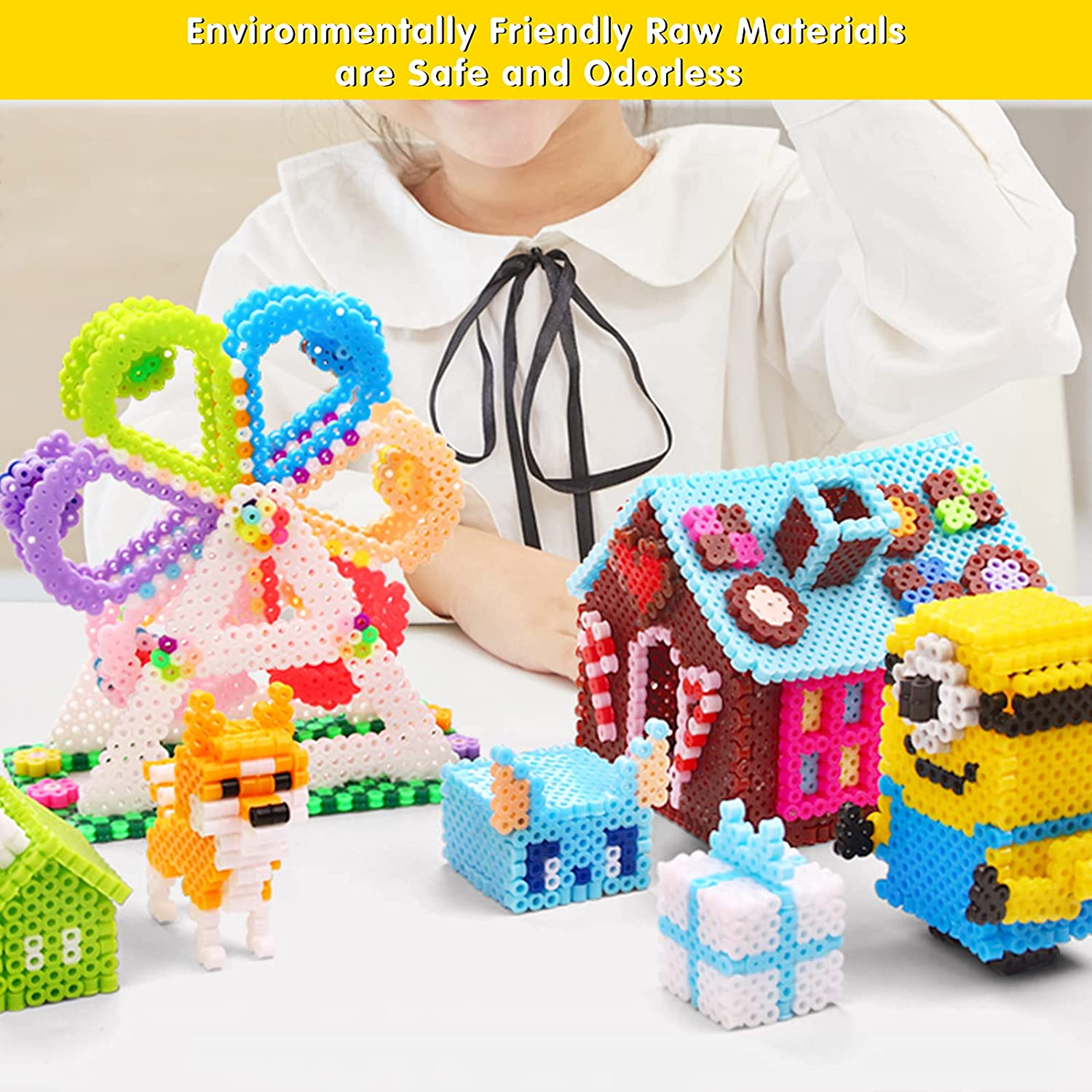 12800Pcs 48 Colors Fuse Beads Craft Kit, YEESON Melty Fusion Colored Beads Arts and Crafts Pearler Set for Kids Including Pegboards, Tweezers, Ironing Paper, Travel Case image number 1