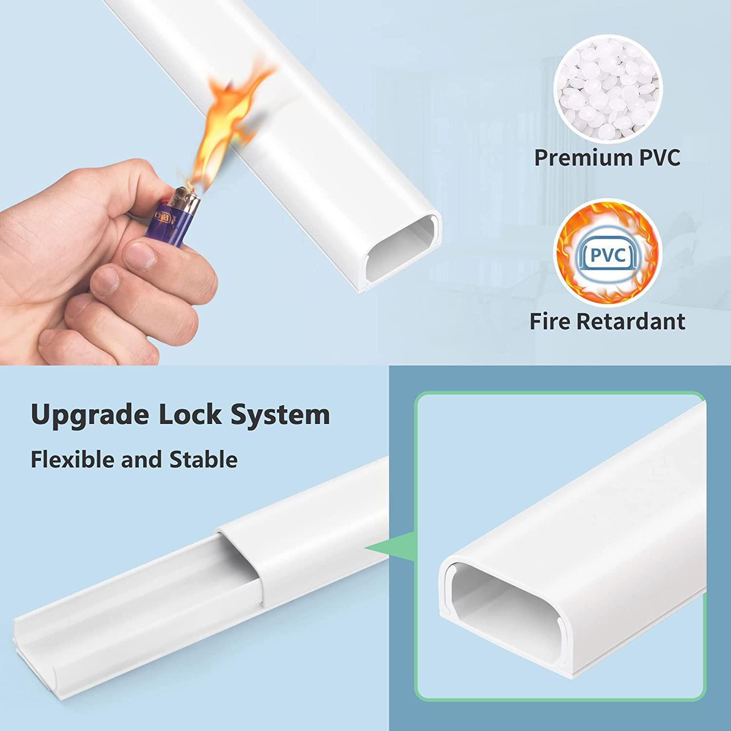 153In Cord Hider Wall, Wire Hiders for 3 Cords, Cord Cover for 2 Thick Extension Cables, Paintable Cable Cover to Hide Cords Wall Mounted TV, Cord Concealer, 9X L17In X W0.95In X 0.47In, White image number 4