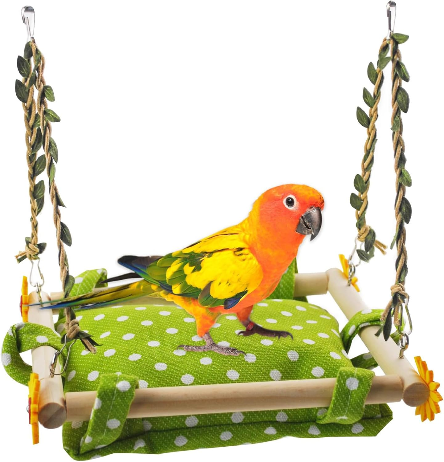 Cozioz Bird Climbing Hammock with Hanging Nest, Wooden Perch Swing & Bell Toy, Ideal Cage Accessories for Parrots, Parakeets, Cockatiels, Conures, and Cockatoos