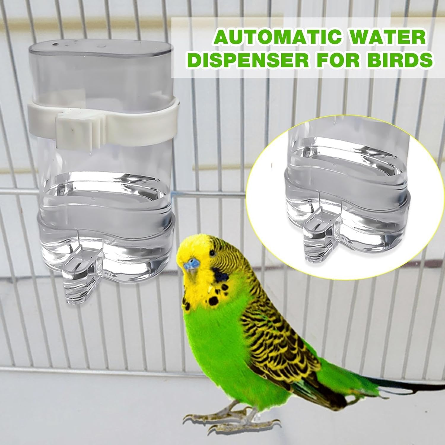 Gihioue Automatic Bird Water Dispenser, Automatic Bird Feeder Birds Water Dispenser, Harmless Pet Accessories with Clip for Parrots, Budgies, Parakeets - Yellow image number 3
