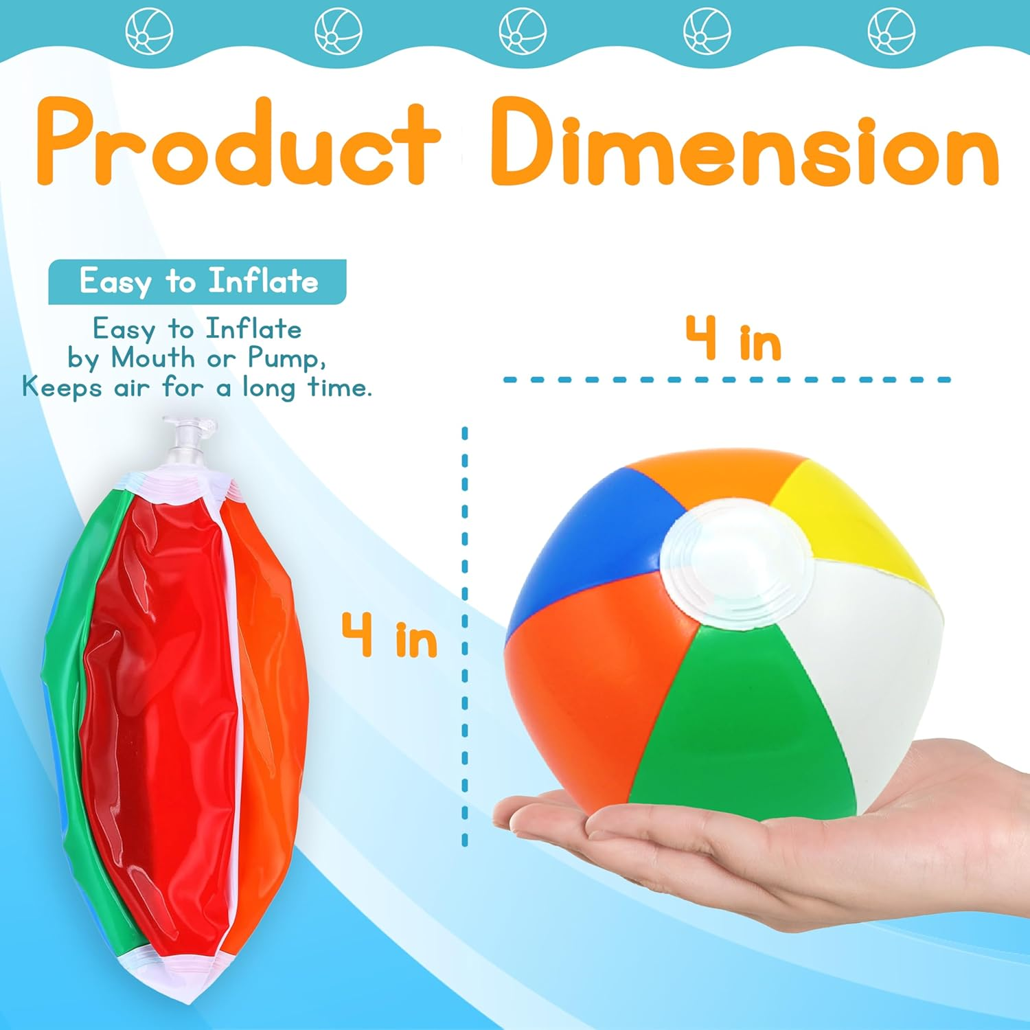 4E'S Novelty Mini Beach Balls Bulk Packs (28,50, or 100) Summer Party Favors for Kids, Inflatable Pool Toys, Hawaiian Party Decorations or Pool Party Goodie Bag Fillers image number 6