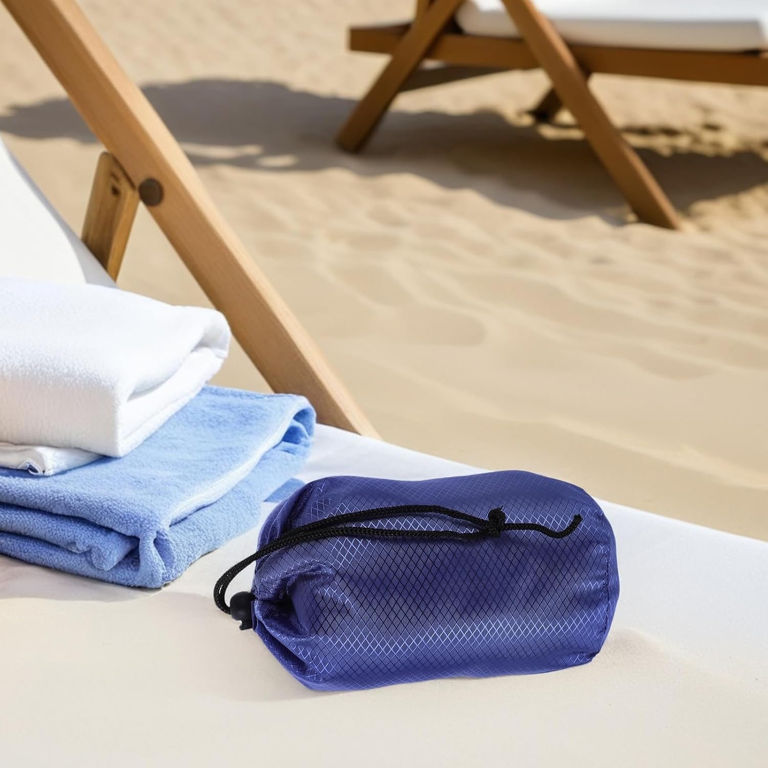 HOMOBABE Nylon Drawstring Storage Bag for down Jackets, Portable Travel Compression Organizer Pouch, Dark Blue Rhombus Pattern, 11Cm Diameter X 20Cm Height Clothes Storage Sack for Camping image number 6