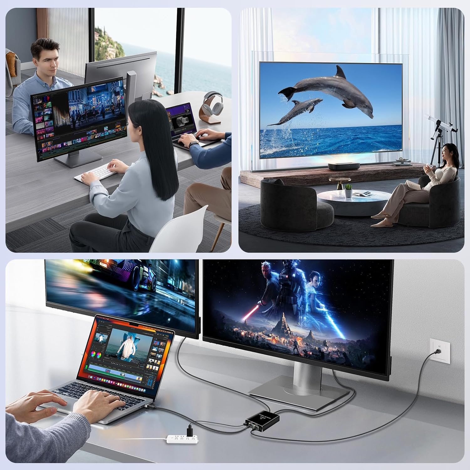 RJ45 Ethernet Splitter, NEWCARE 1000Mbps Network Splitter with USB Power Cable, Gigabit LAN Splitter Connector for Cat 5/5E/6/7/8, Network Hubs Support Two Devices Working Simultaneously (1 to 3 Out) image number 4