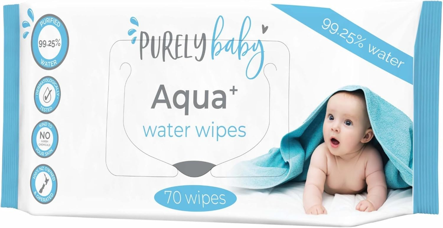 Purely Baby Aqua+ Water Wipes - Fragrance-Free - Dermatologically Tested - Strong & Ultra-Soft Wet Wipe for Newborns &ndash; Extra Large Wipes - Pack of 70 Wipes image number 1