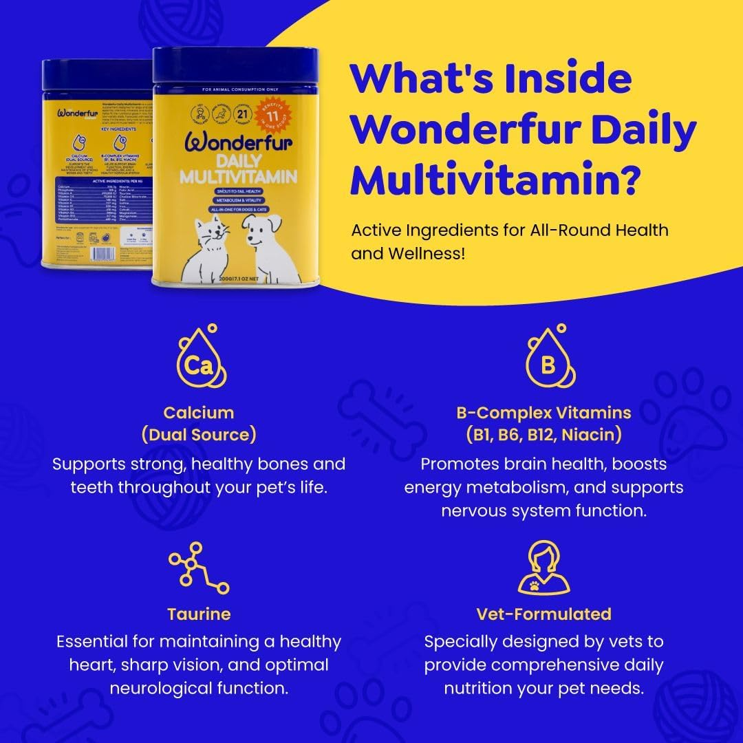 Wonderfur Daily Multivitamin, Supplement for Dogs and Cats 200G, 21+ Essential Nutrients, 11-In-1 Formula &ndash; Supports Skin & Coat, Immune, Energy, Joints & Brain with Dual Calcium Australian Made image number 3
