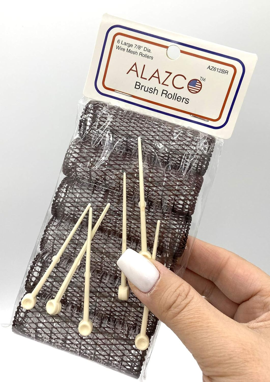 12 Pc Vintage Style Hair Rollers BRUSH ROLLERS & 12 PINS - Mesh Hair Curlers with Bristles 3"X 7/8" (12 Large Rollers & Pins) image number 1