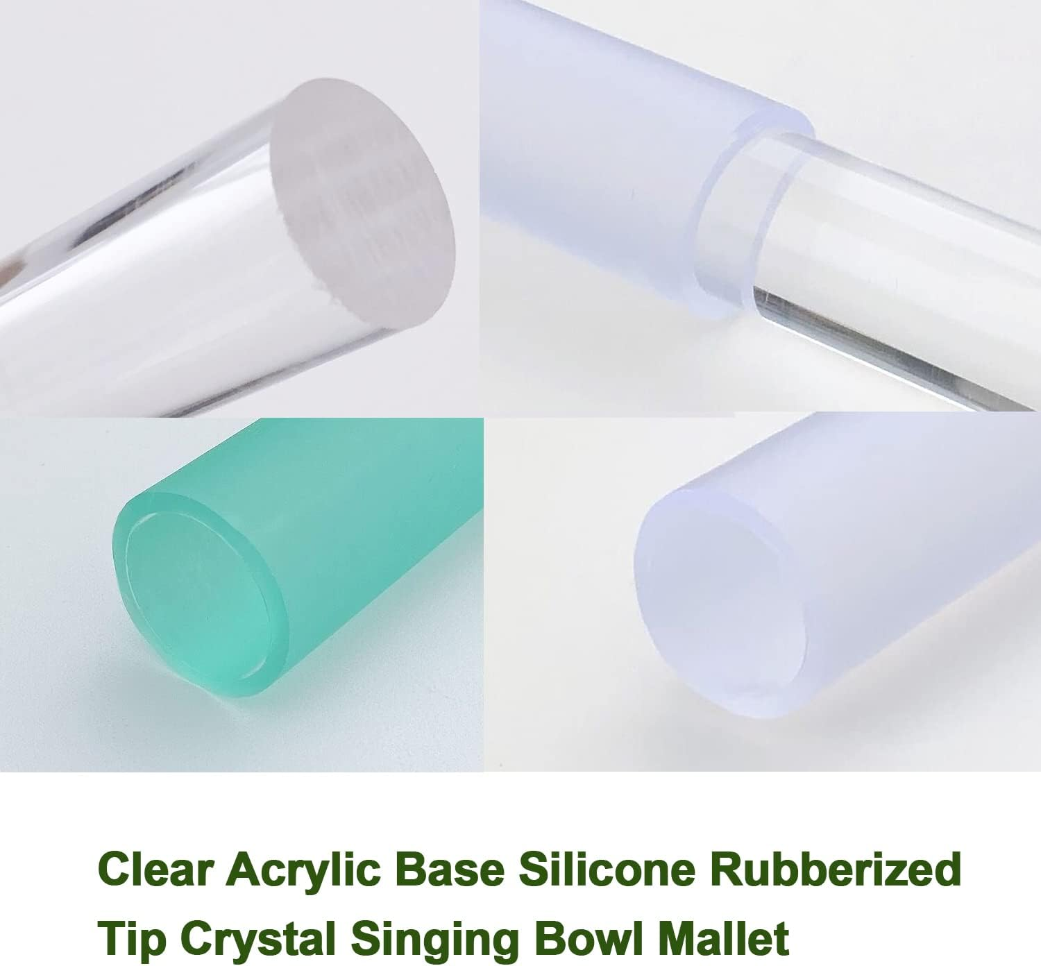 UPCEED Singing Bowl Mallet Clear Acrylic Base Silicone Rubber Striker Mallet for Playing Quartz Crystal Singing Bowl with Bundle Pocket(Clear) image number 1