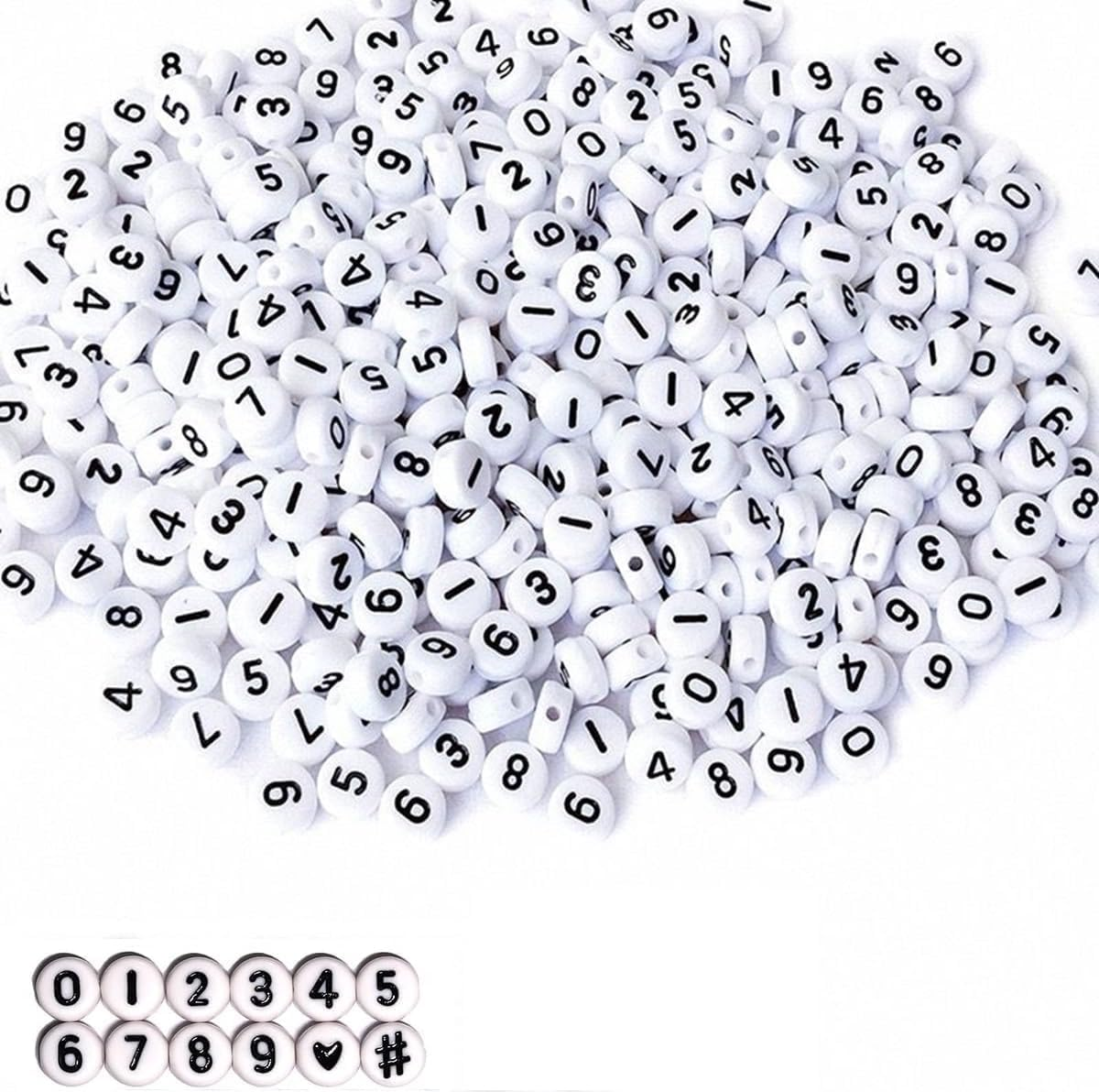 100 Pcs 4X7Mm Acrylic Number Beads for Jewelry Making, DIY Necklaces, Bracelets, Necklaces, Key Chains(White) image number 6