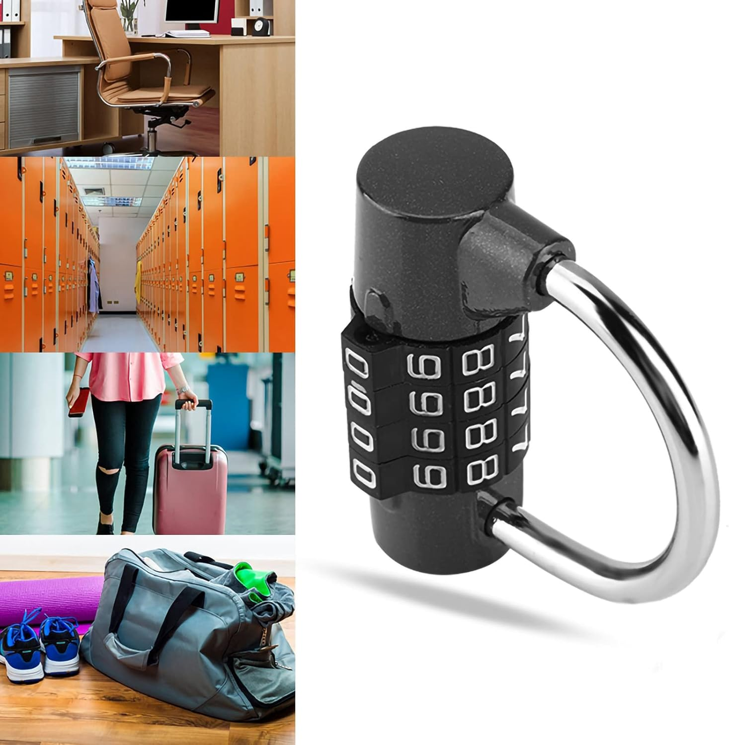 Padlock with 4 Digit Code Combination Travel Suitcase Gym Locker Security Password Lock Zinc Alloy (Black) image number 6