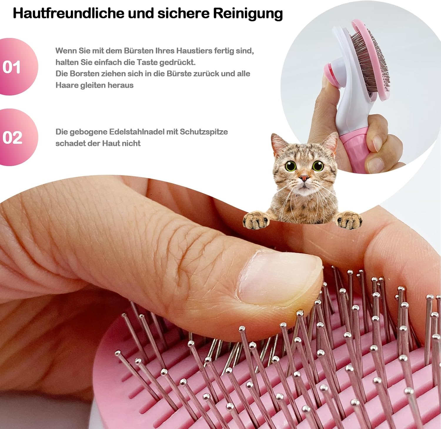 Cat Brush, Dog Brush, Pet Brush with Nail Clippers, Nail Files for Dogs, Cats, Clean Pet Hair from the Brush with One Button, for Long Hair and Short Hair image number 3