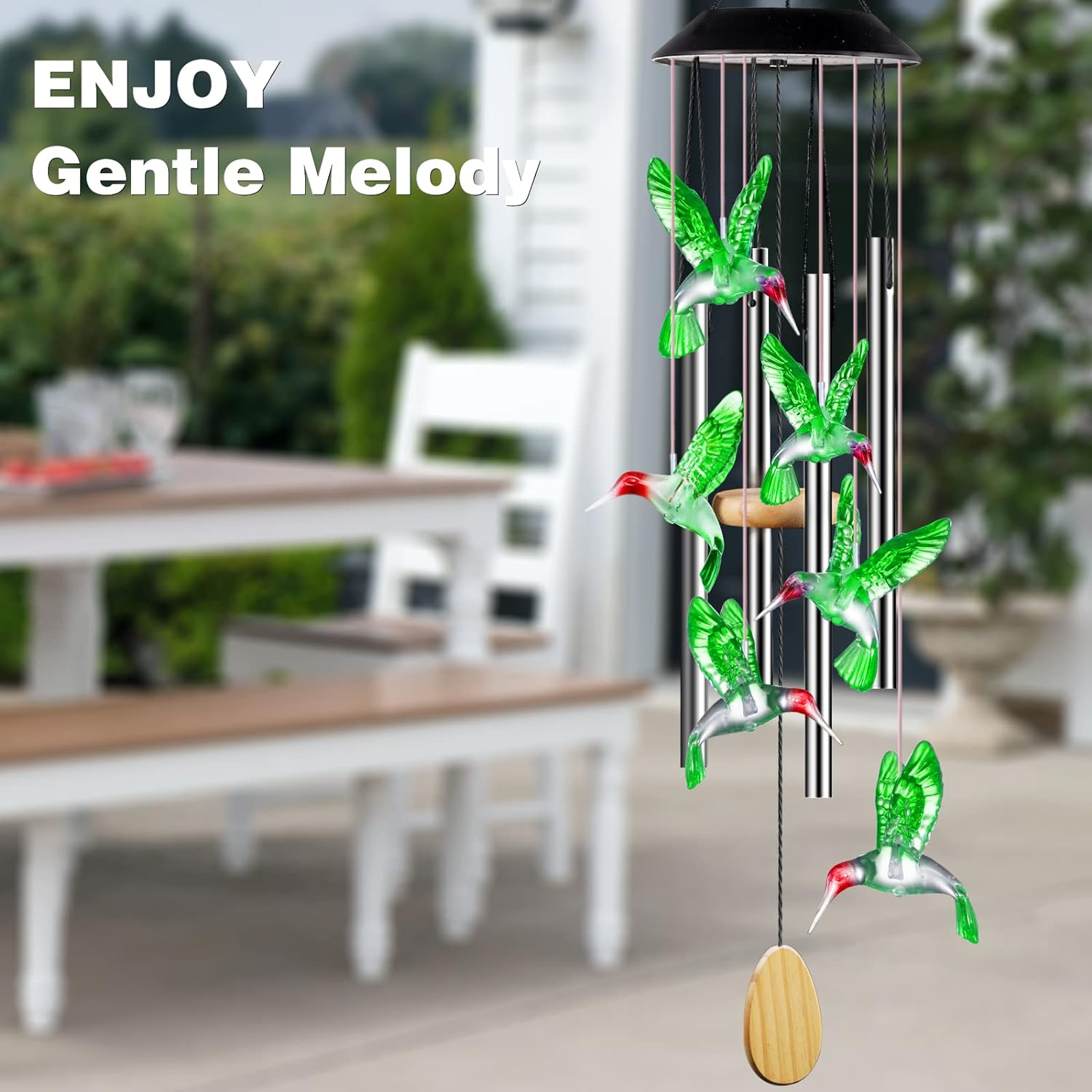 Desgully Wind Chimes,Hummingbird Solar Wind Chimes for Outside,Aluminum Tubes Memorial Wind Bell for Garden/Patio Decor Thanksgiving Gifts for Mom, Wife, Grandma Neighbors(25 Inch Deep Tone) image number 4