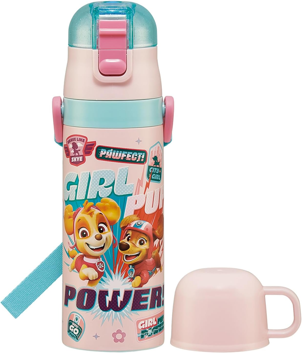 Skater SKDC4-A Children'S Friendly, Lightweight, Stainless Steel, 2-Way Water Bottle, 15.2 Fl Oz (430 Ml), Paw Patrol, 24, for Children, Direct Drinking, Cup Included, Stainless Steel