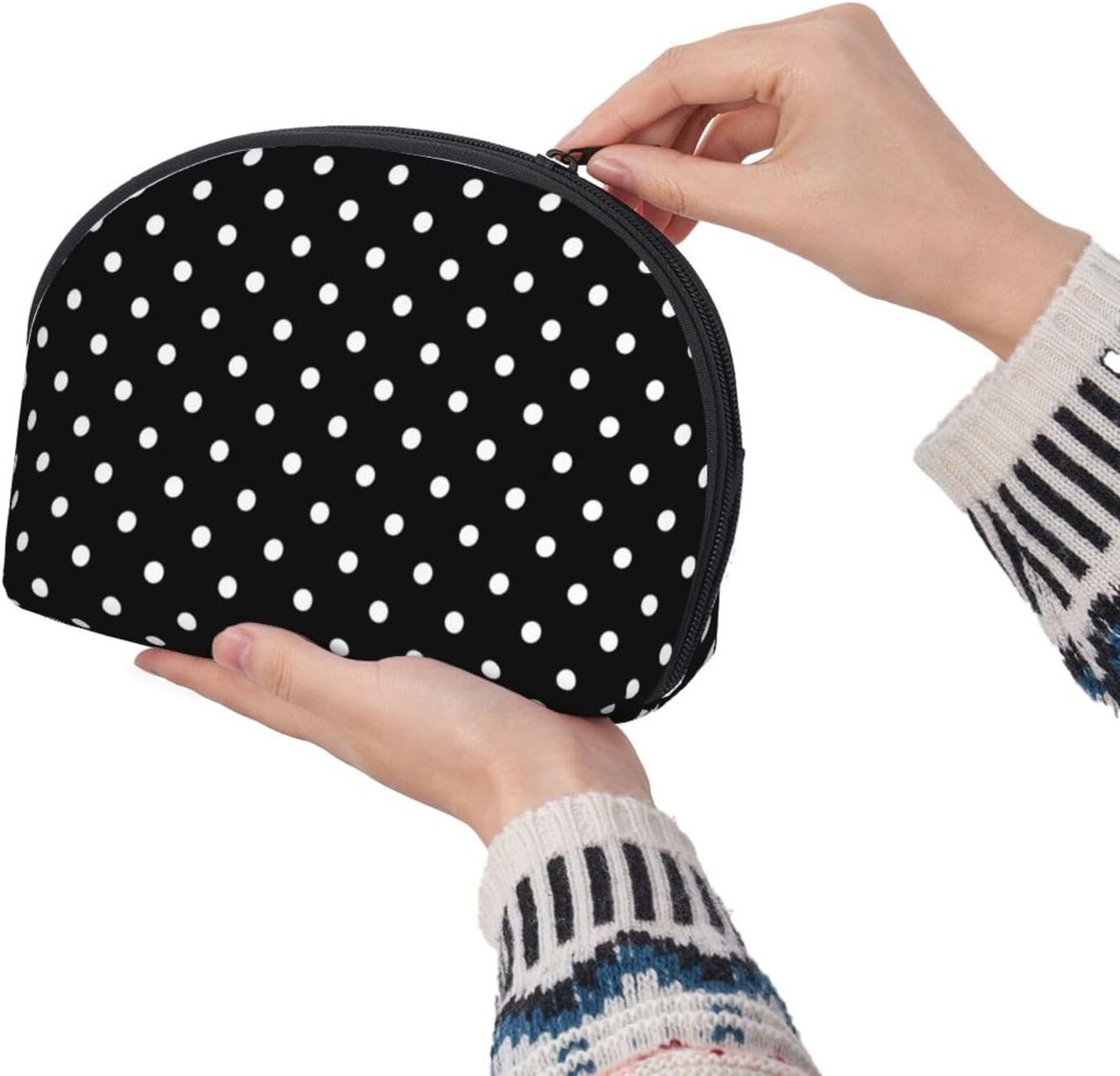 Cozimangoe Coin Pouch Makeup Bags Set, 2 Piece Shell Shape Cosmetic Bag with Pockets for Daily Travel Handbag Lipstick Keys Toiletry, Personalized White Black Polka Dot image number 5