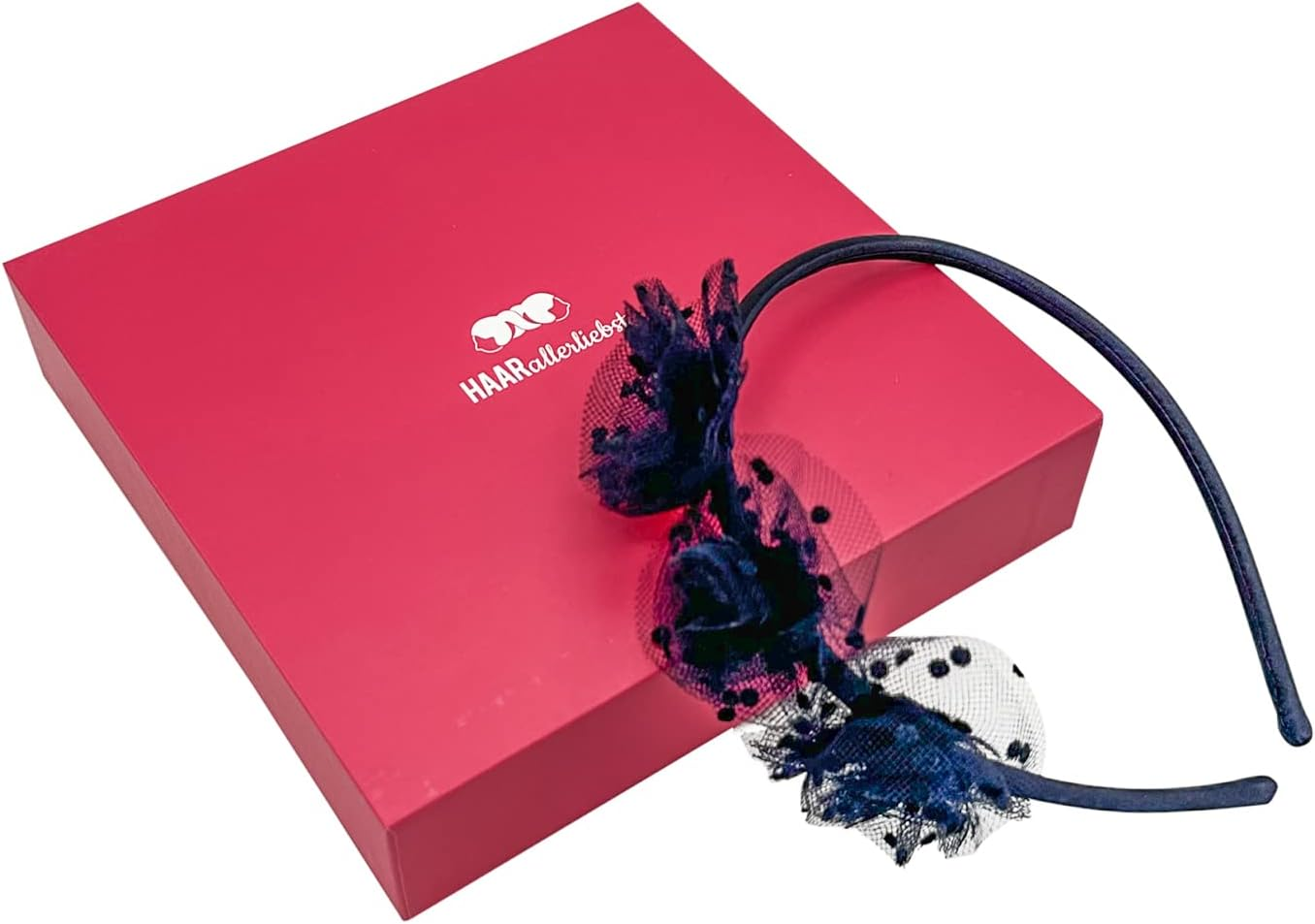 Haarallerliebst Hair Hoop (Tulle with Dots, Blue Pink) for Girls with Storage Box