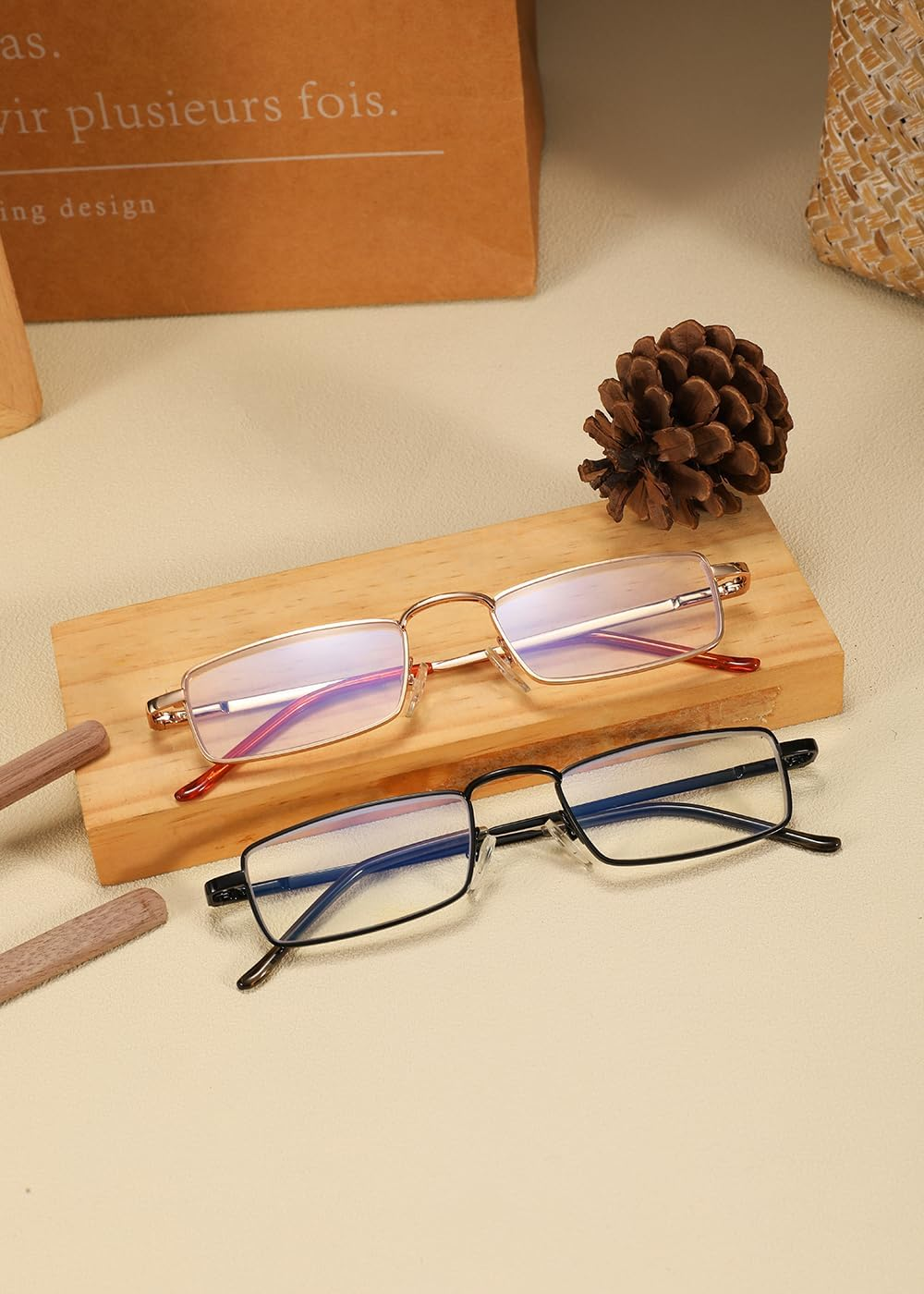 LANLANG Reading Glasses for Men Women, Blue Light Blocking Glasses, Spring Hinge, Metal, anti Eyestrain, Black, Gold, Lightweight, ME-002 image number 1