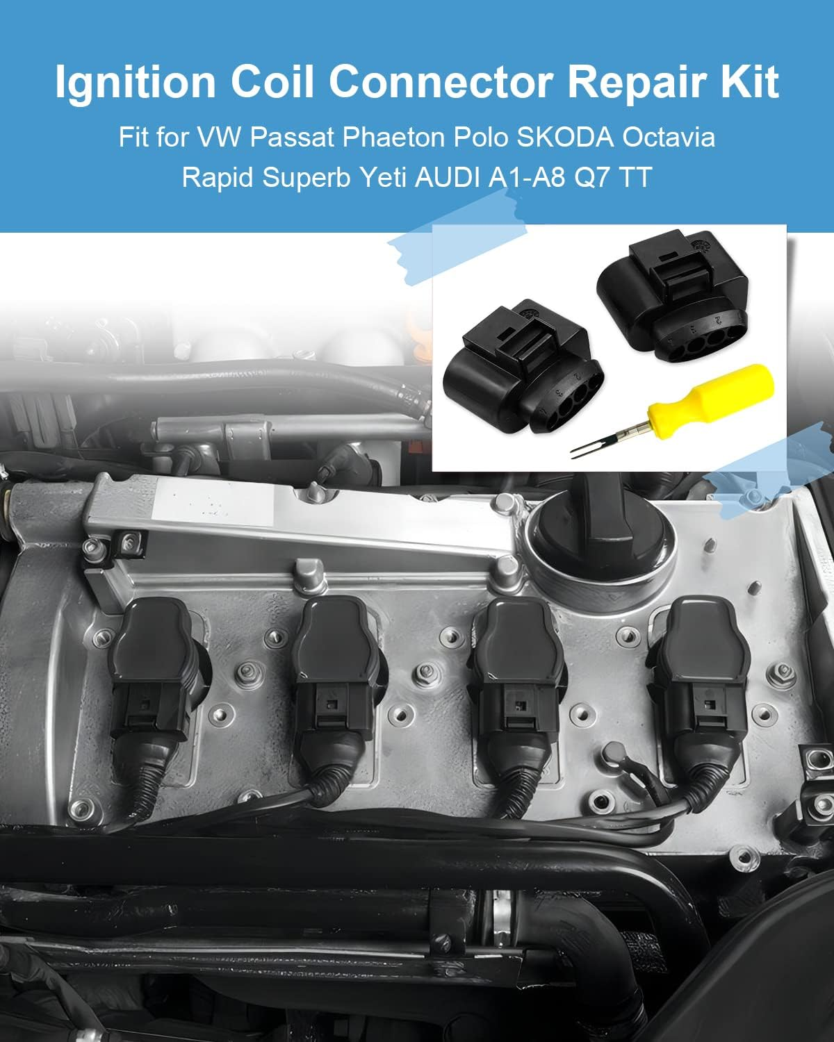ANODZU 4 Pcs Ignition Coil Connector Repair Kit Fits for VW Passat Tiguan Beetle Golf Jetta AUDI A3 A4 A5 A6 Q7 TT R8, Harness Plug Replace 4B0973724 4B0-973-724 image number 5