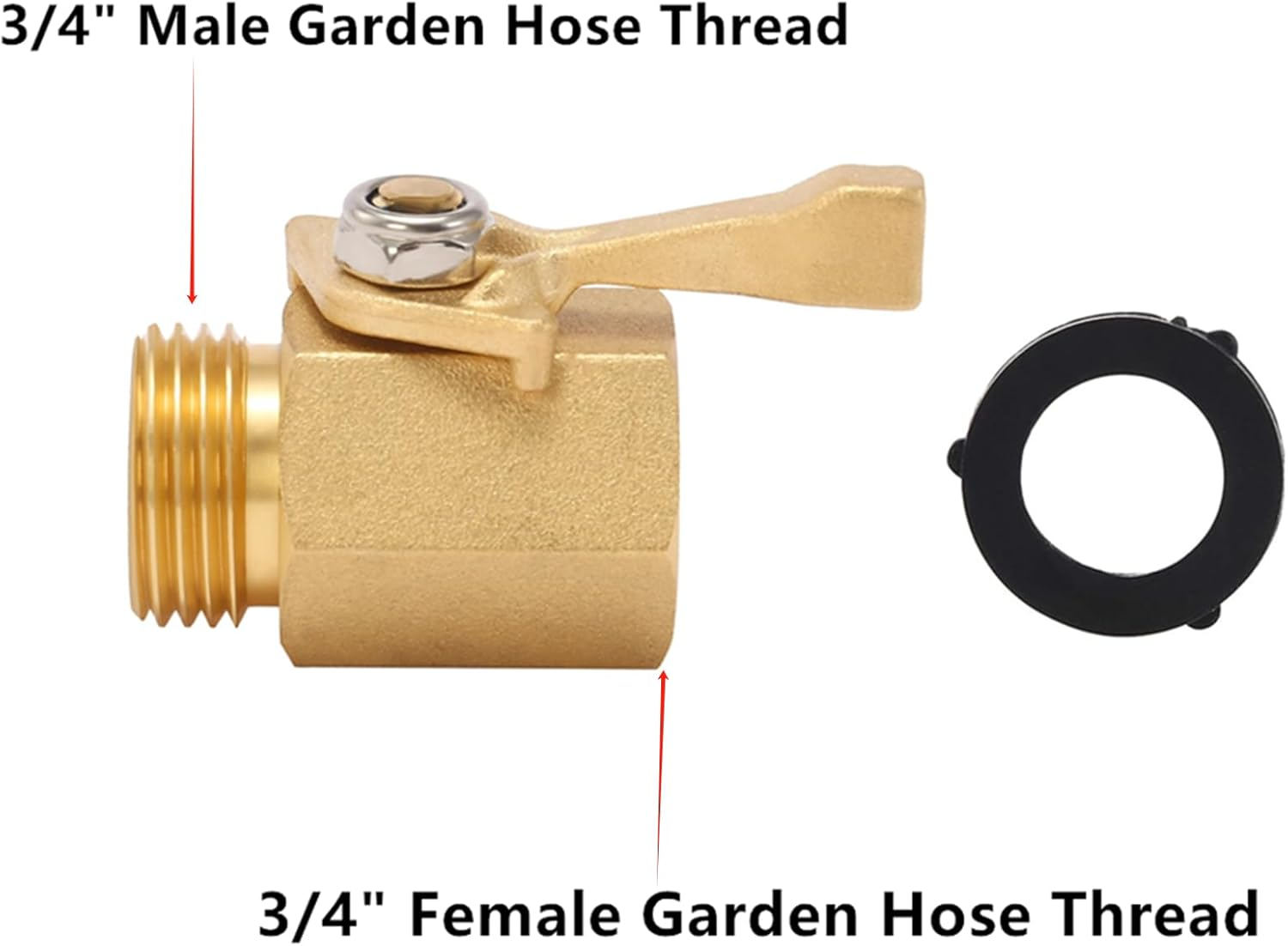 Heavy Duty Brass Garden Hose Shut off Valve, Easy to Use 3/4 Inch Water Hose Shut off Valve, Hose Shut off Valve with Hose Washers image number 4