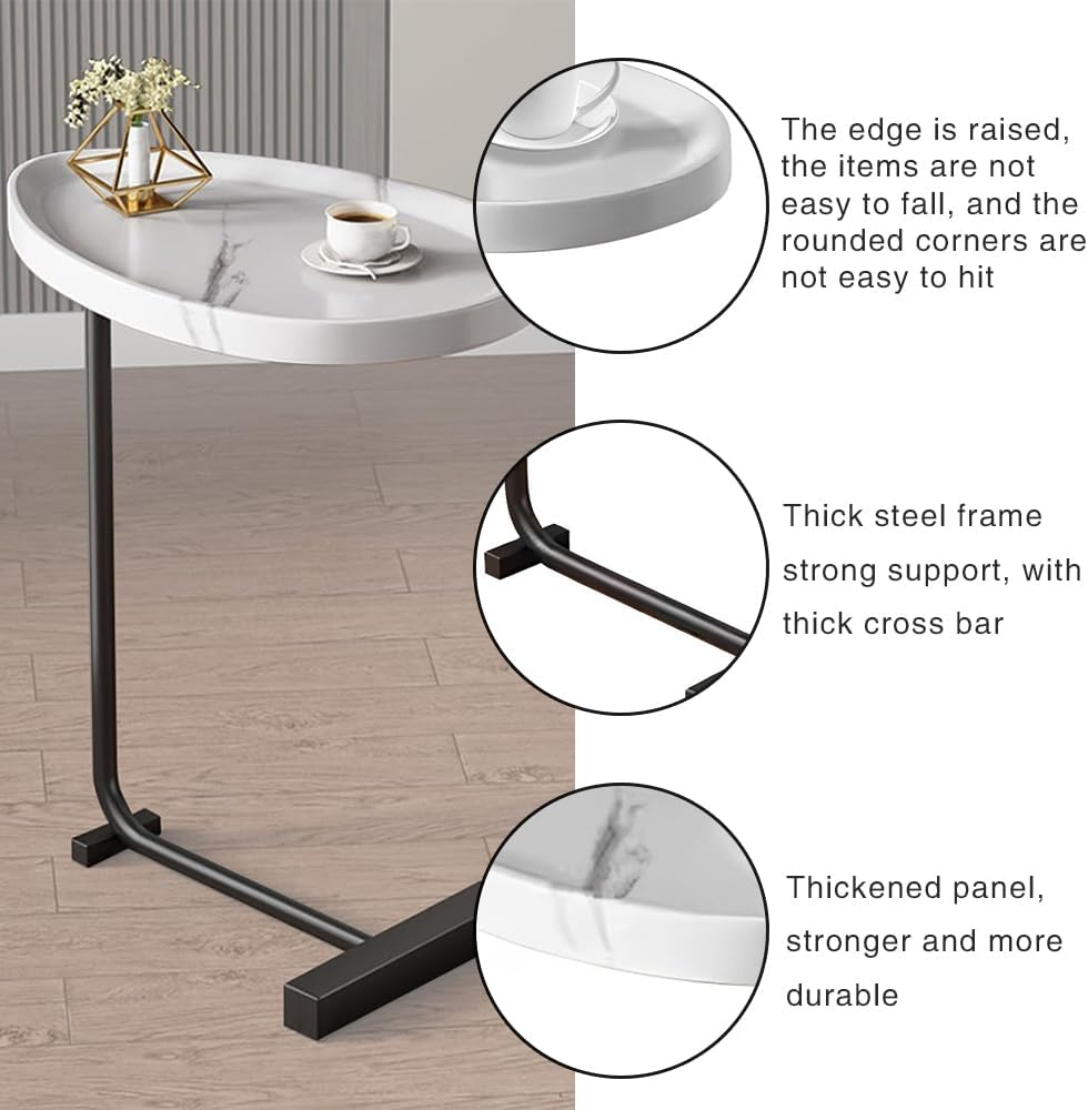 C Shaped End Table, C Table for Couch,Coffee End Table,Sofa Snack Side Side Tables,With Metal Frame, Industrial, for Living Room,Bedroom (Style D) - Style D image number 3