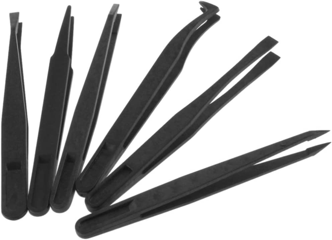 FEITA Precision Plastic Tweezers Kit - Plastic anti Static Tweezers Set Pickup Craft Electronics DIY Repair Tool - Black - 6Pcs image number 2