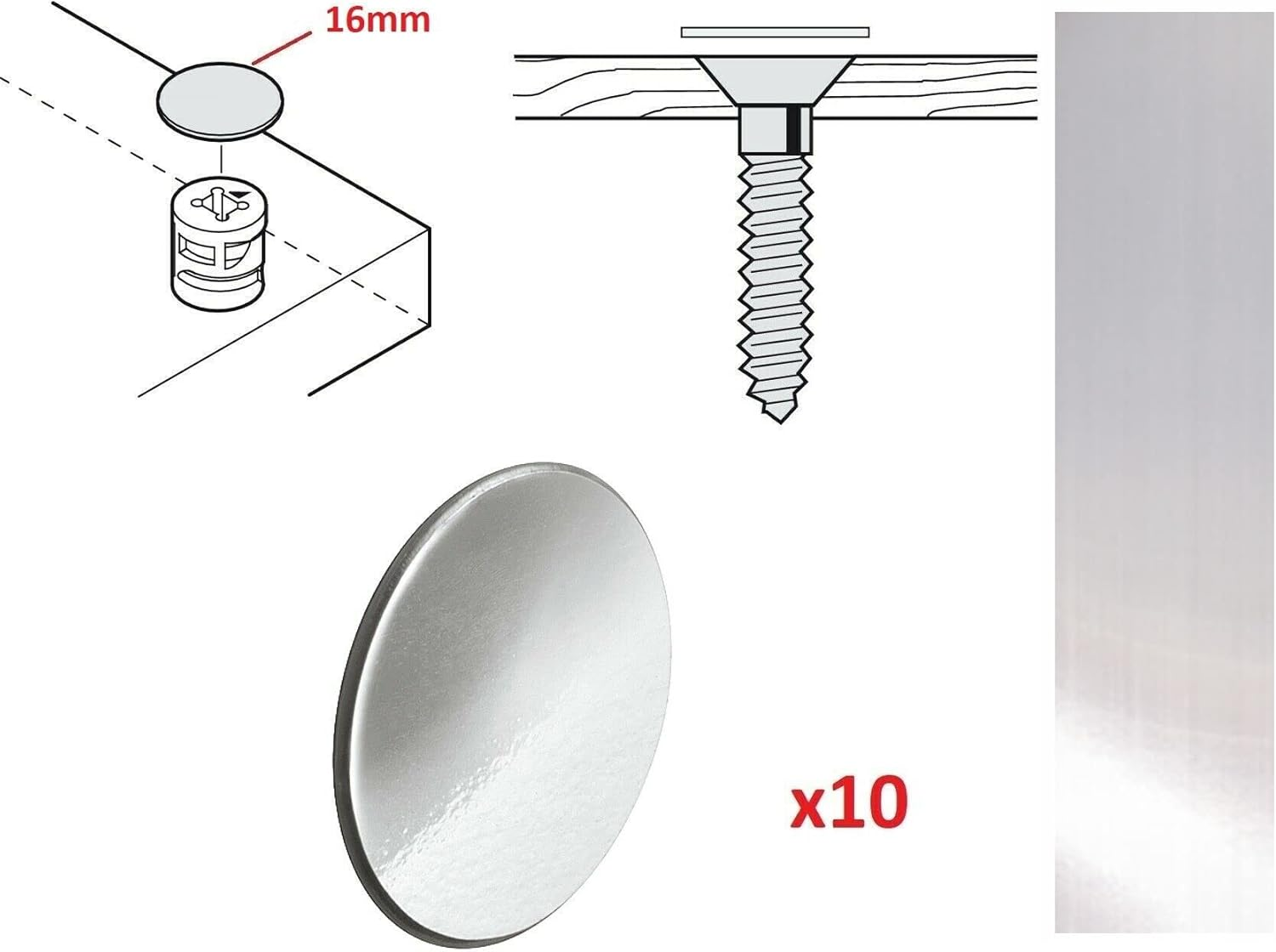 Cyclingcolors 10X Self Adhesive Chrome Cover Caps 16Mm Silver Chromed Screw Hole Stickers Furniture