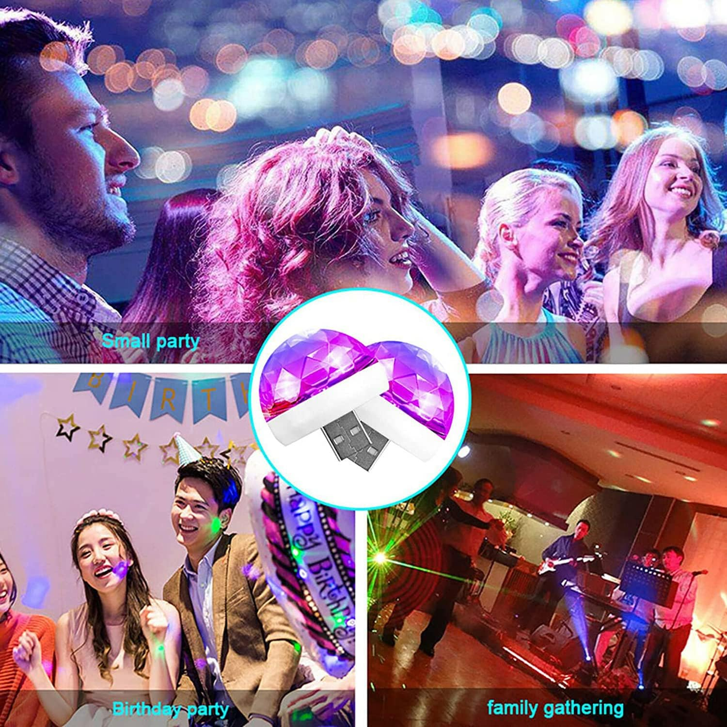 Mini USB Disco Ball Party Light Portable DJ Stage LED Light Strobe Lamp Club Car USB Ambient Light, Suitable for Christmas/Halloween/Home Interior image number 1