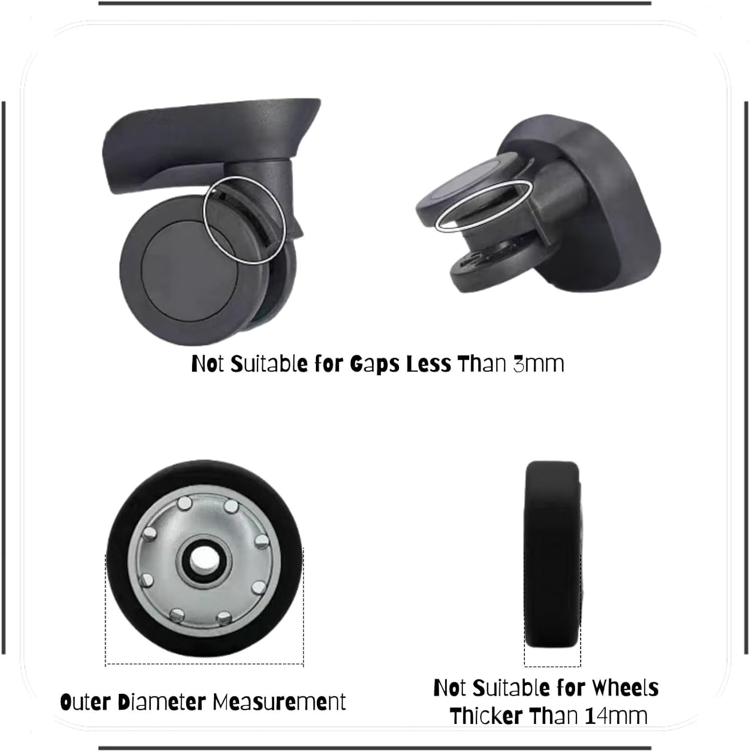 Luggage Wheel Protectors Covers 8 Pieces Suitcase Wheel Protectors for Carry-On & Checked Bags, Durable Silicone Suitcase Covers, Wear-Resistant (Small Black) image number 3
