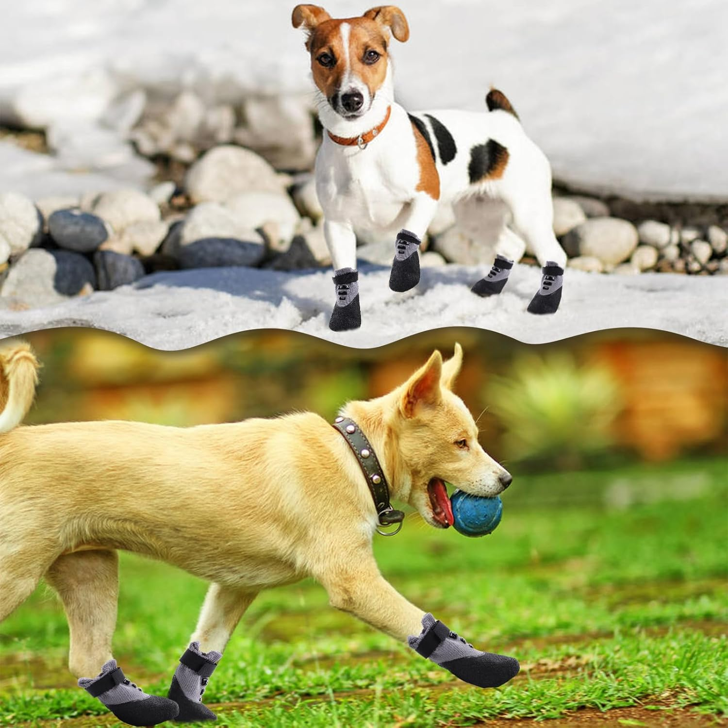 PUMYPOREITY Pack of 4 Dog Socks, Waterproof, Dog Shoes, Non-Slip Paw Protection, Stretchy Socks, Outdoor Dog Shoes, Waterproof Non-Slip Socks for Dogs (Grey, XL) image number 1