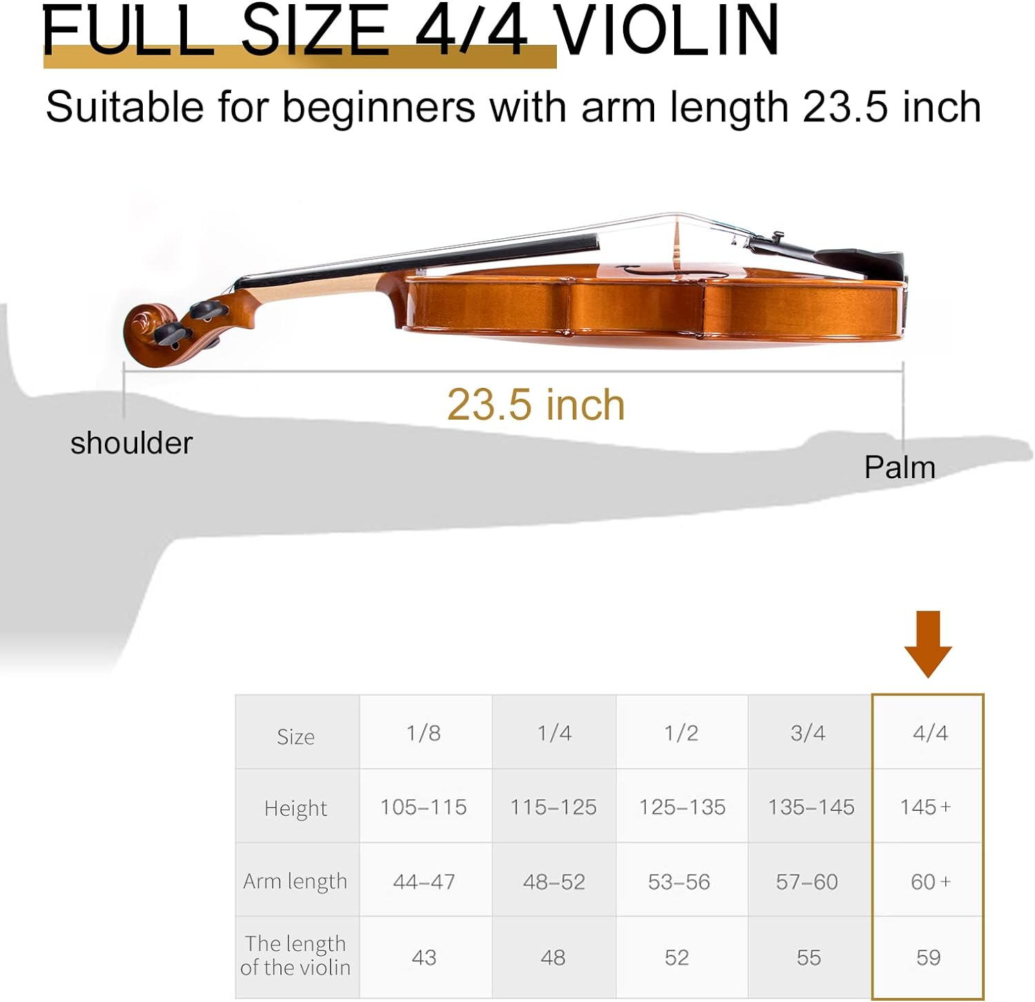Kmise 4/4 Full Size Set, 4 Solid Wood Fiddle for Adults Beginners Students Kids, with Hard Case with Hygrometer, Violin Bow, Shoulder Rest, Extra Strings (MI3415) image number 3