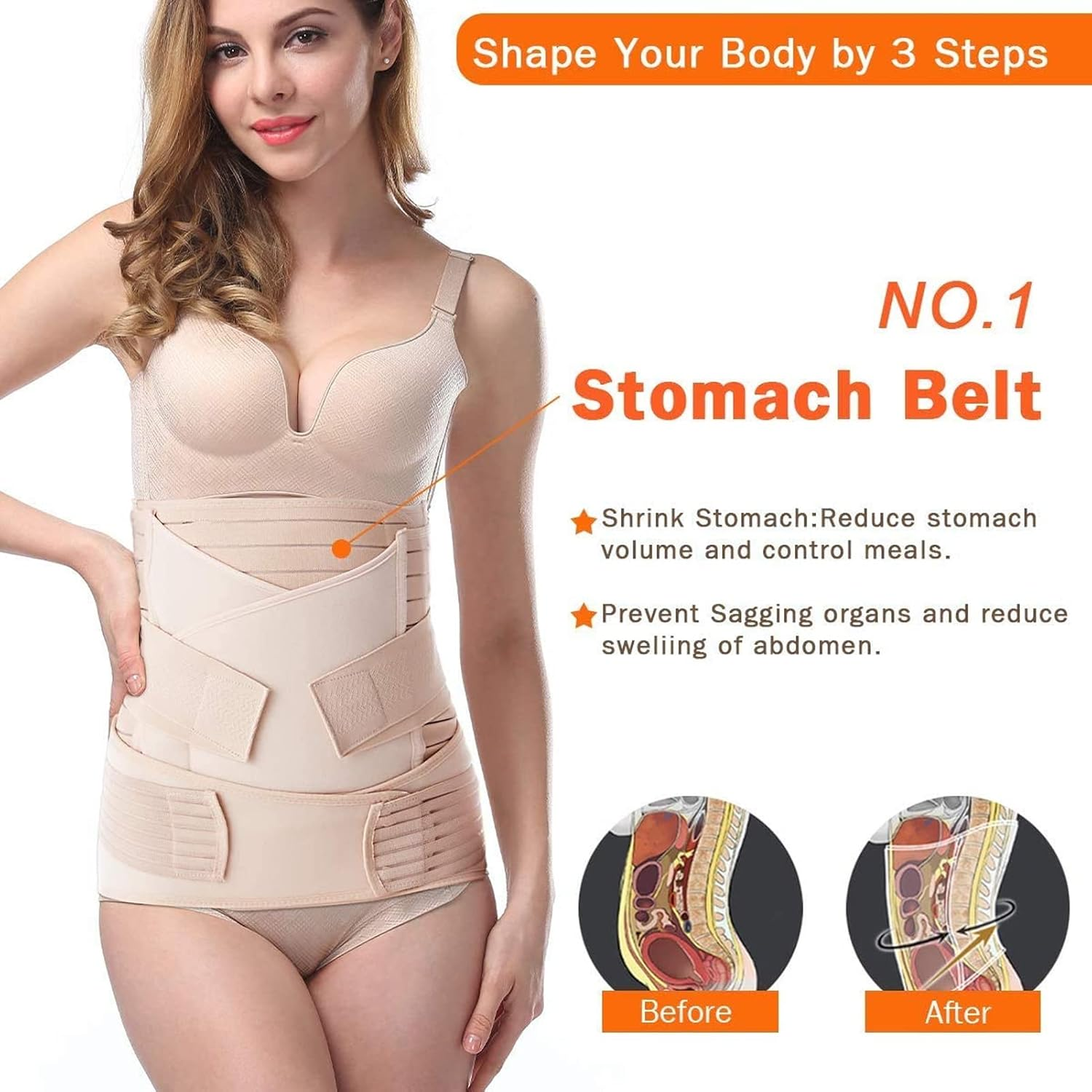 3 in 1 Postpartum Support - Recovery Belly/Waist/Pelvis Belt Shapewear (Nude) image number 5