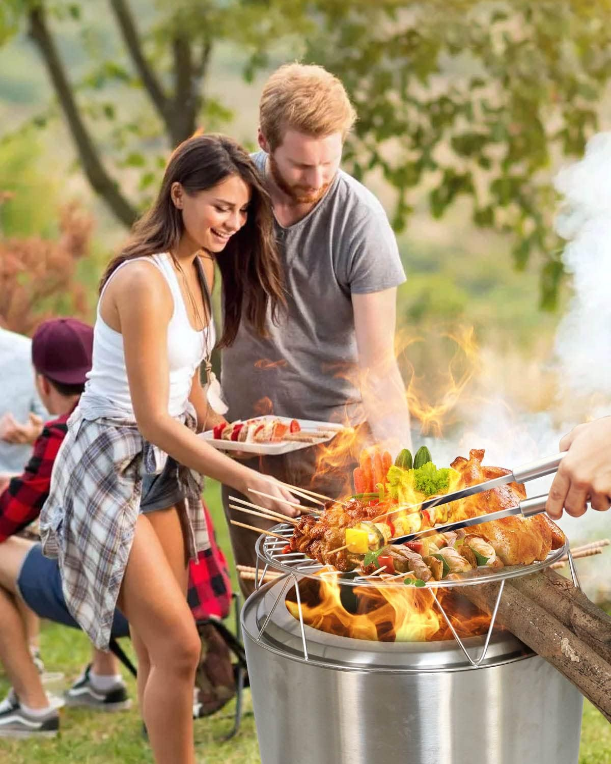 Fire Pit Accessory Kit for Solo Stove Bonfire 19.5'' Fire Pit, Stainless Steel Fire Pit Stand and Grill Cooking Grate with Handle, round Cooking Grill Grate for Outdoor BBQ Campfire Picnic Party image number 2