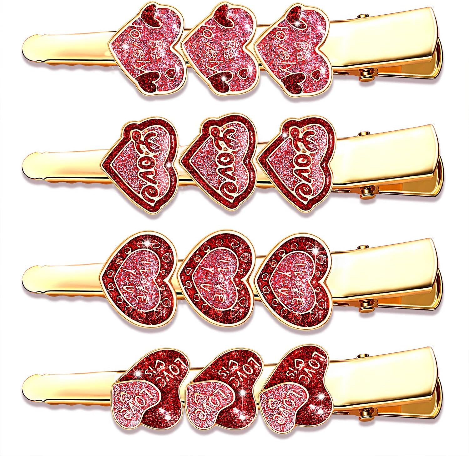 PHALIN 4PCS Valentine&rsquo;S Day Hair Clips Rhinestone Heart Hairpins for Women Sweet Love Alligator Clips Barrettes Sparkling Styling Hair Accessory (4PCS D) image number 6