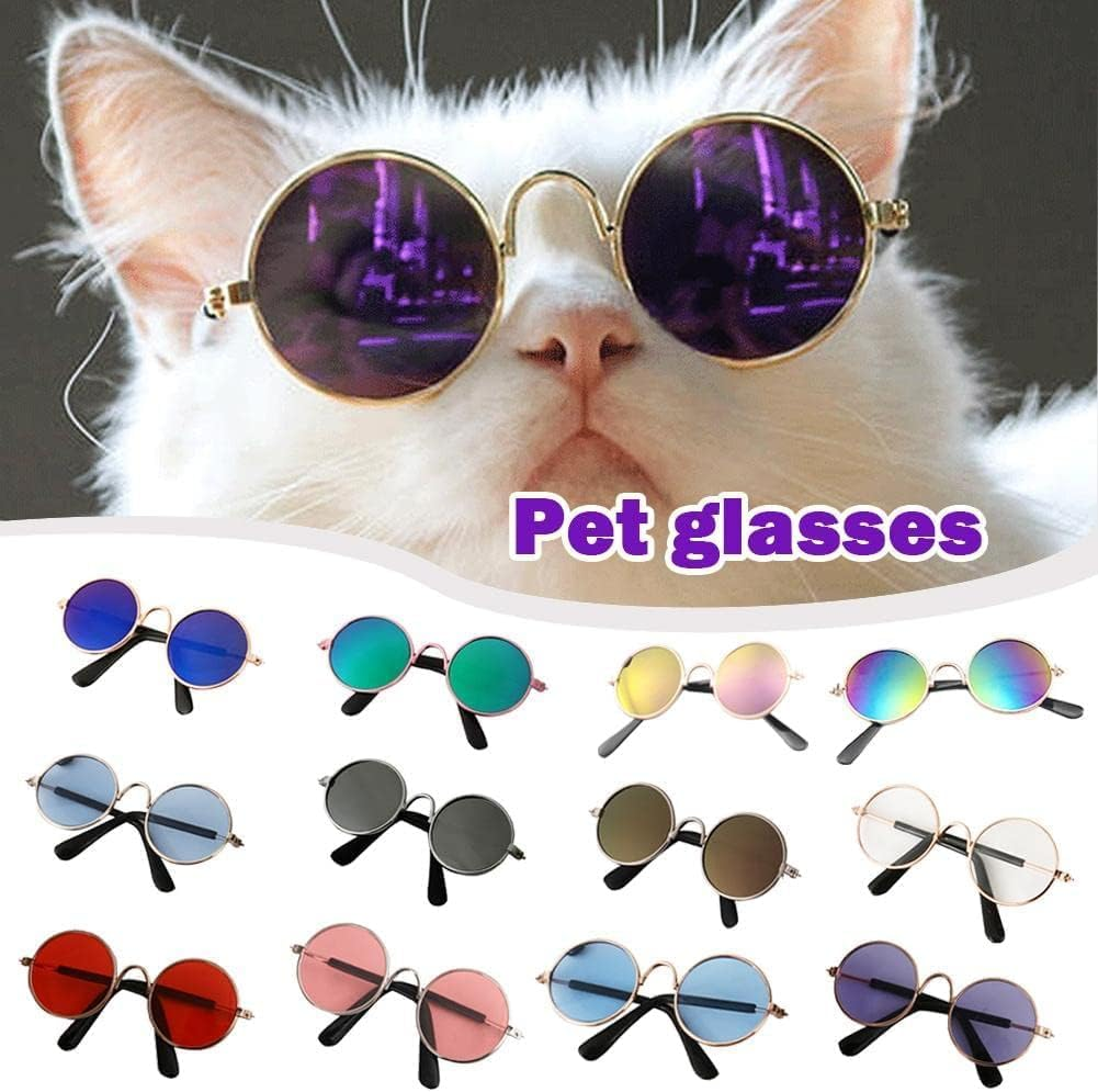 Pet Sunglasses Dog Products Lovely Vintage round Reflection Eye Wear Glasses for Small Props Dog Photos J8K3 Pet Accesso - Colorful Reflect image number 7