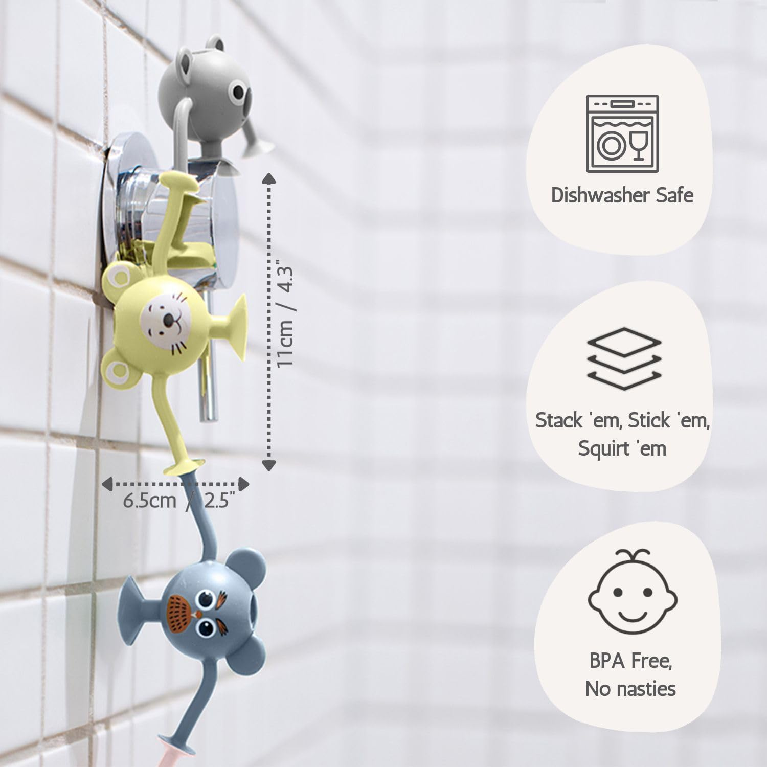 Cherub Baby Silicone Suction Baby, Kids and Toddler Squeeze Bath Toys, BPA Free, Dishwasher Safe, Water Toys for Bathtub &ndash; Entire Zoo Collection - Pastel - Pack of 12