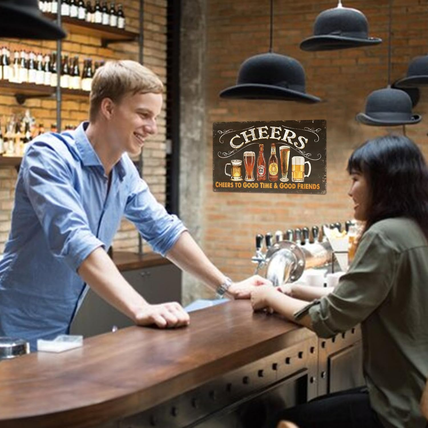 Vintage Home Bar Decor Pub Beer Cheers Sign 8X12 Inch -Cheers to Good Time & Good Friends-For Man Cave Wall Decor (2406) image number 4