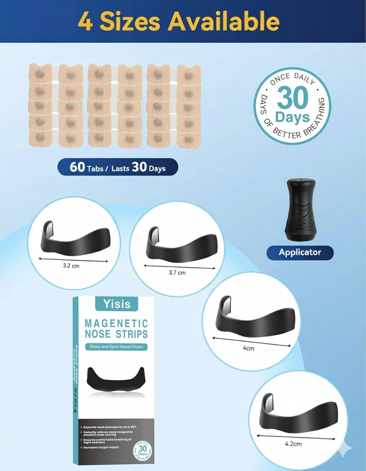 Magnetic Anti-Snoring Nose Strips (30-Day Value Pack) | Reusable Nasal Dilator for Increased Oxygen & Better Sleep | Non-Invasive, Drug-Free Snore Relief (Black) image number 5
