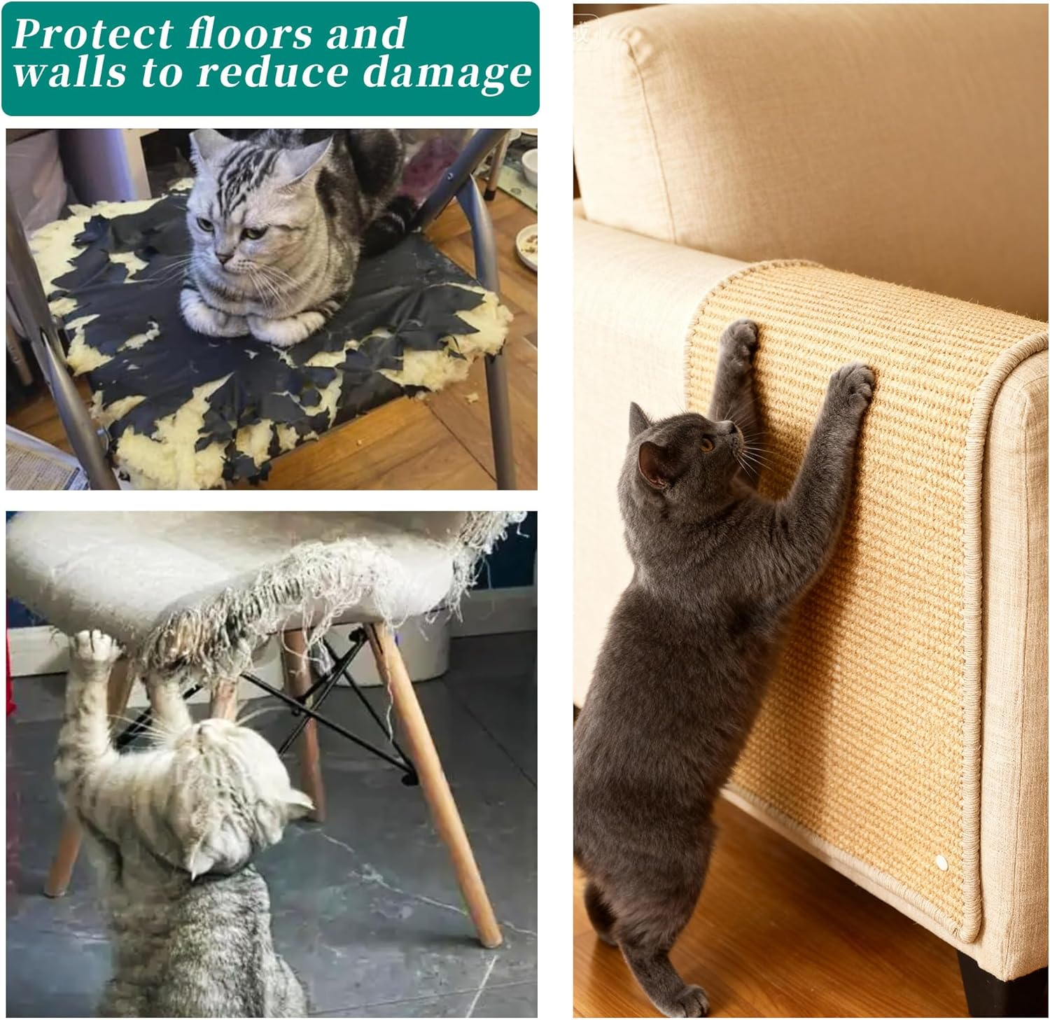 2-Piece Cat Scratching Mat Set, Robust and Durable, Cat Sisal Scratching Boards, 50 X 25 Cm, Cat Scratching Board, Protect Your Sofa, Furniture, Carpet and Walls from Scratches (Wood Colour)