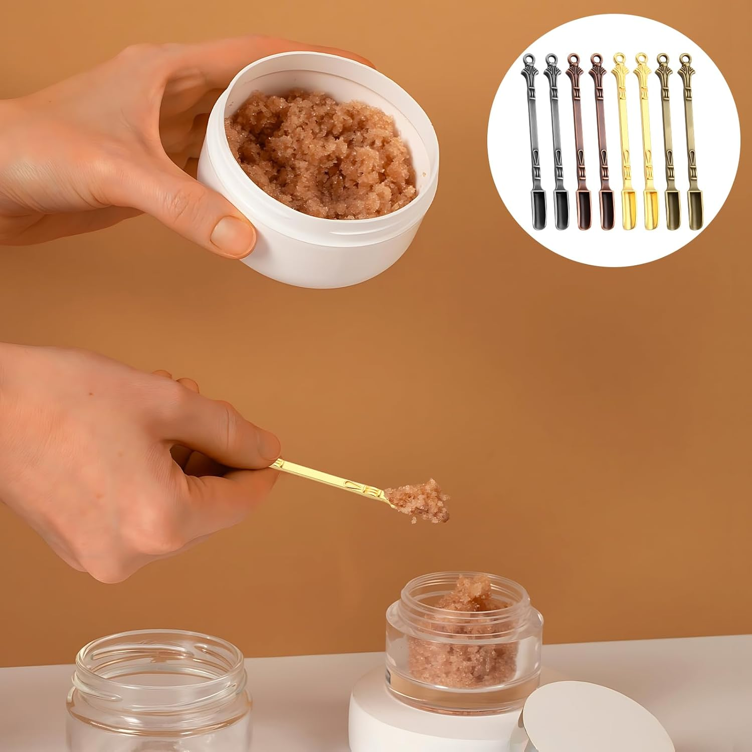 8 Pcs Mini Snuff Spoon, Metal Small Shovel Powder/Medicine Scoop Pendants Necklace Loop for Home Supplies Baking Cooking Coffee Sugar Filling Jars/Salts/Herbs Craft Tools (4 Colors) image number 3