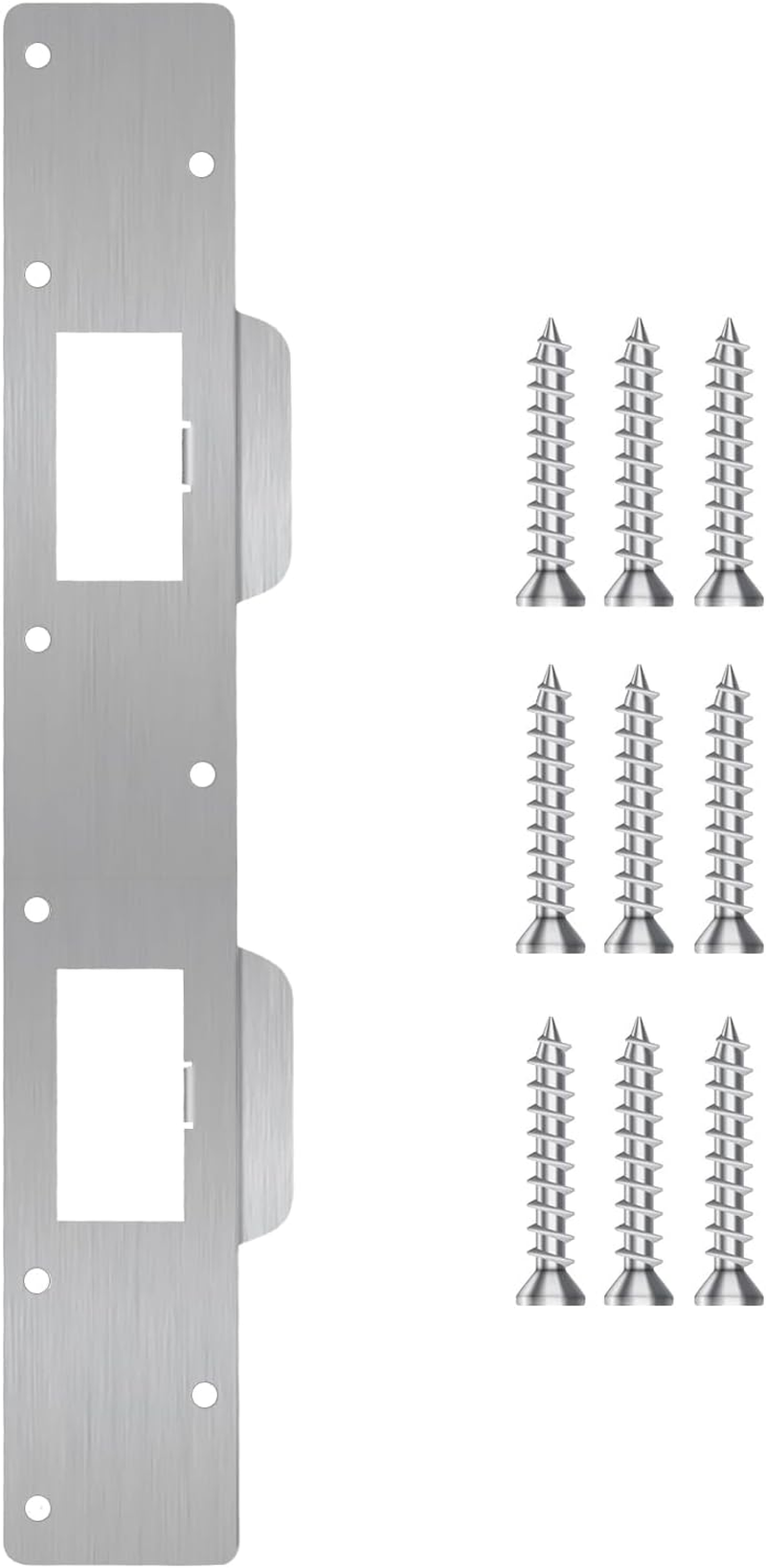 Door Strike Plate Double Holes, Security Door Latch Strike Plate Extended Strike Plate Door Reinforcement Plate Metal Steel Door Striker Plate for Exterior Interior Door Deadbolt Fix Door Frame image number 5