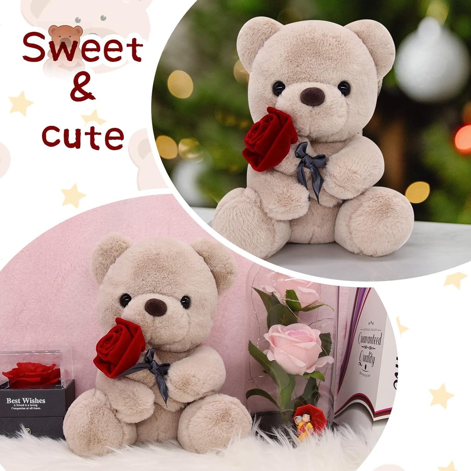 Teddy Bear Plush Toy Teddy Bear Stuffed Animal with Rose, Kawaii Brown Stuffed Teddy Bear Plush Bear Bear Plushie Toy for Kids Girl Girlfriend Birthday Valentine'S Day Gifts image number 1
