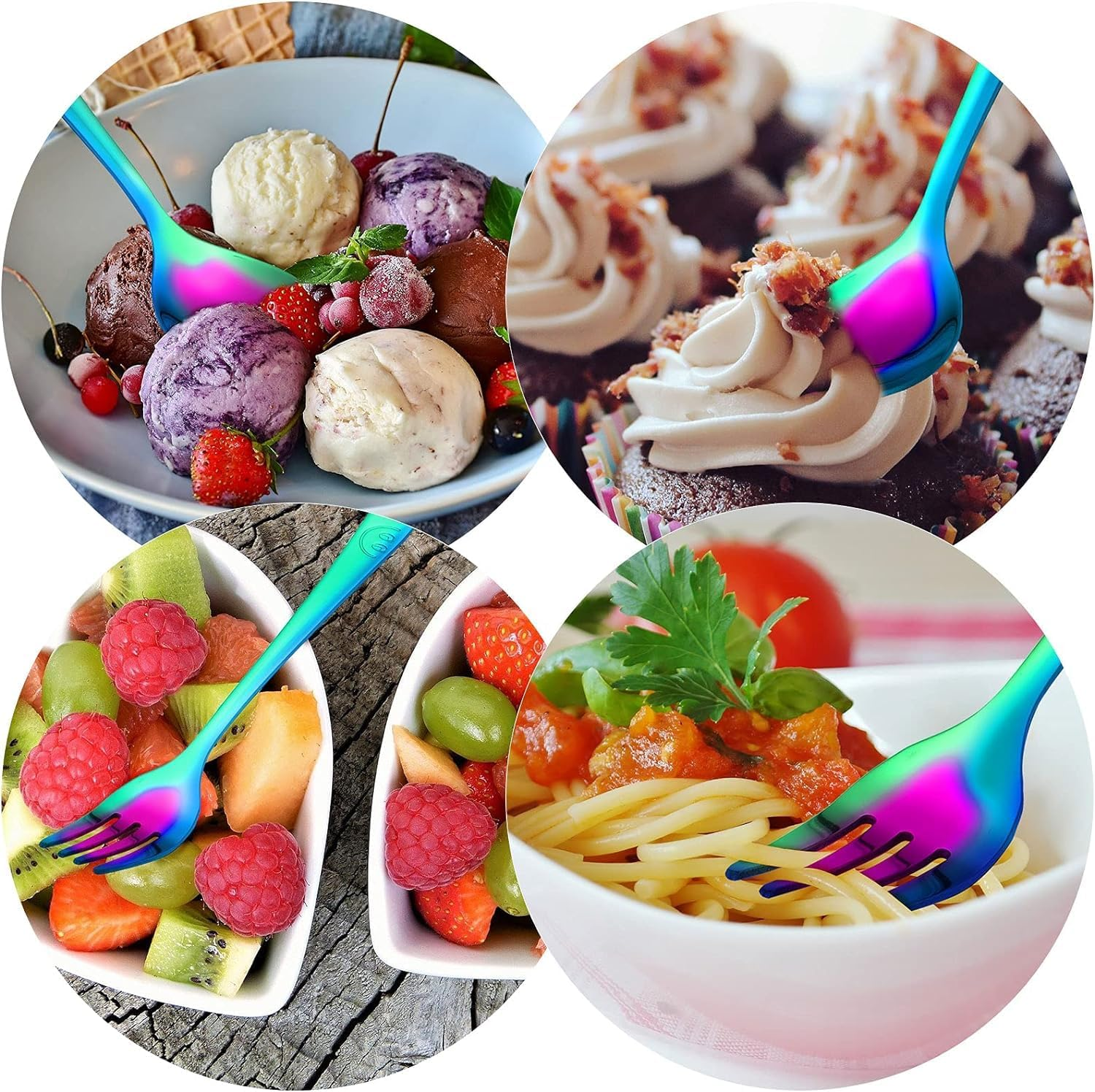 8 Pieces Spoon and Fork Set, Rainbow Utensils Set, Flatware Set, Includes 4 Spoon and 4 Fork with Smile Mirror Polished for Daily Use image number 1