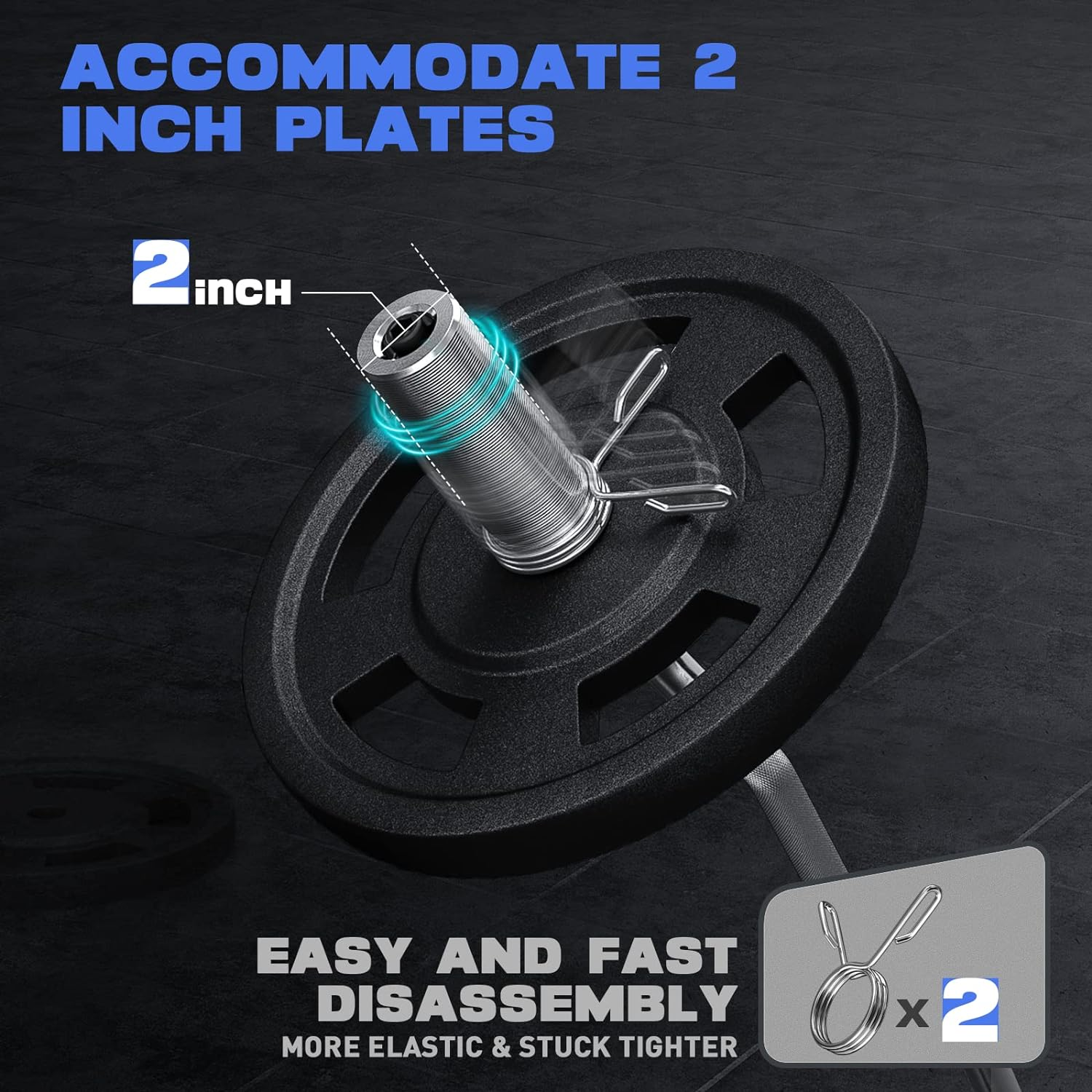 Olympic EZ Curl Bar, 47" Barbell Bar for Weight Lifting, Biceps, Triceps, Back/Leg Muscle Group Exercise,Chrome Curling Bar for 2 Inch Weight Plates,With 2 Spring Collars image number 6