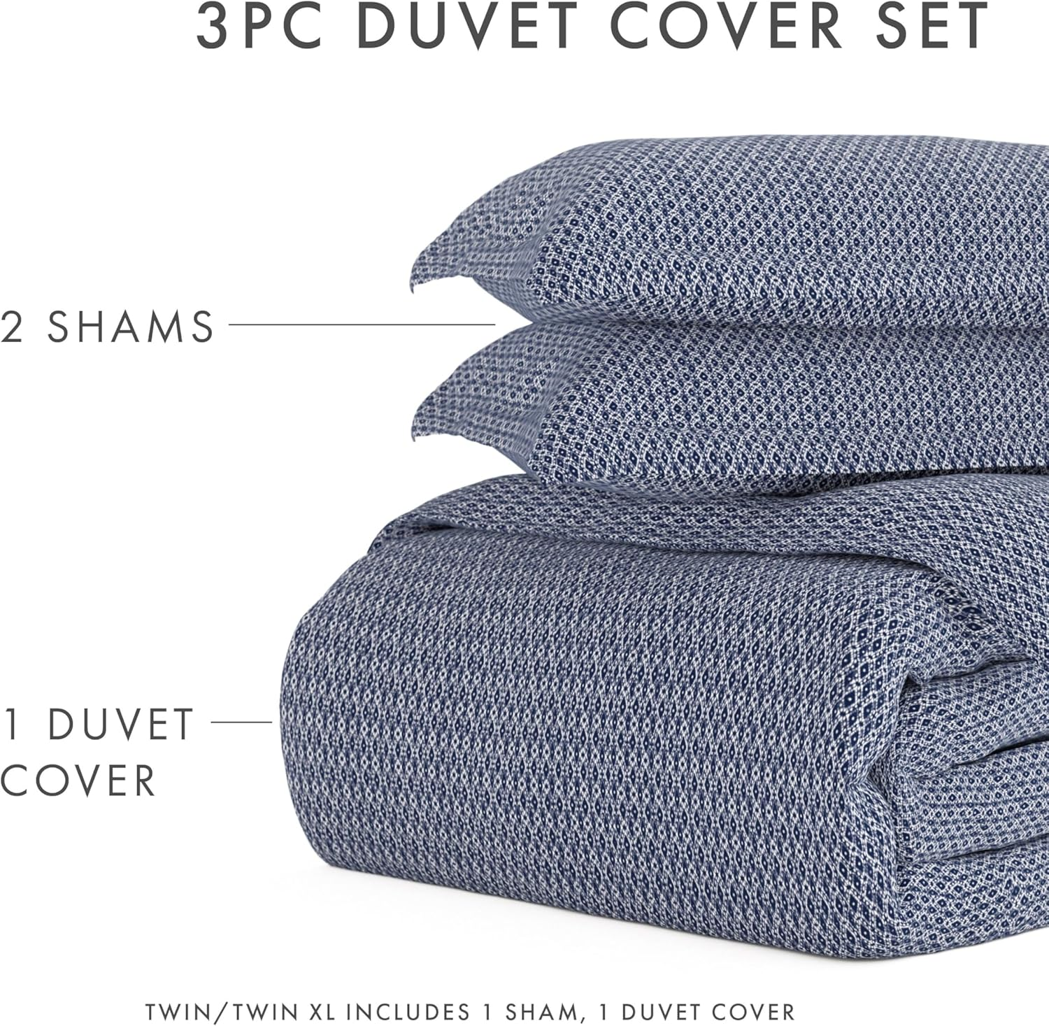Home Collection Ienjoy Home Hotel Collection Premium Ultra Soft Blue Diamond Pattern 3 Piece Duvet Cover Bed Sheet Set Twin/Twin Extra Long Navy image number 5