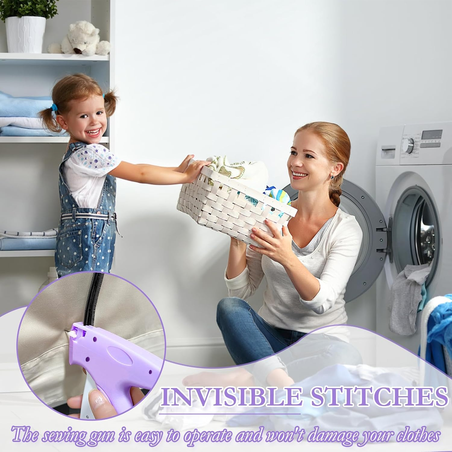 Tagging Gun Kit, Handheld Stitch Fine Stitch Tool Gun Quick Clothing Fixer, Mini Stitch Mending Quilting Gun for Clothes, Includes 5 Replacement Needle, 1500 White & 1500 Black Micro Fasteners (Purple) image number 1