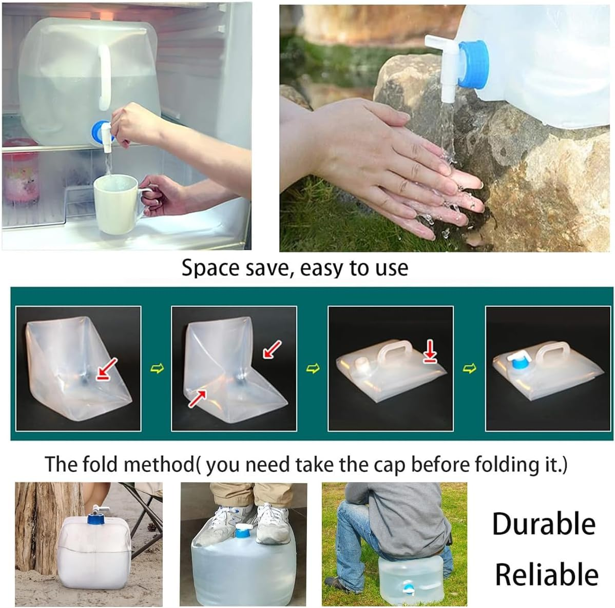 AIMALL 3Pcs Folding Camping Water Containers with Spigot &ndash; 10L 15L 20L Bpa-Free PE Portable Water Storage Buckets with Faucet and Handle for Outdoor Hiking Self-Driving Tour image number 3