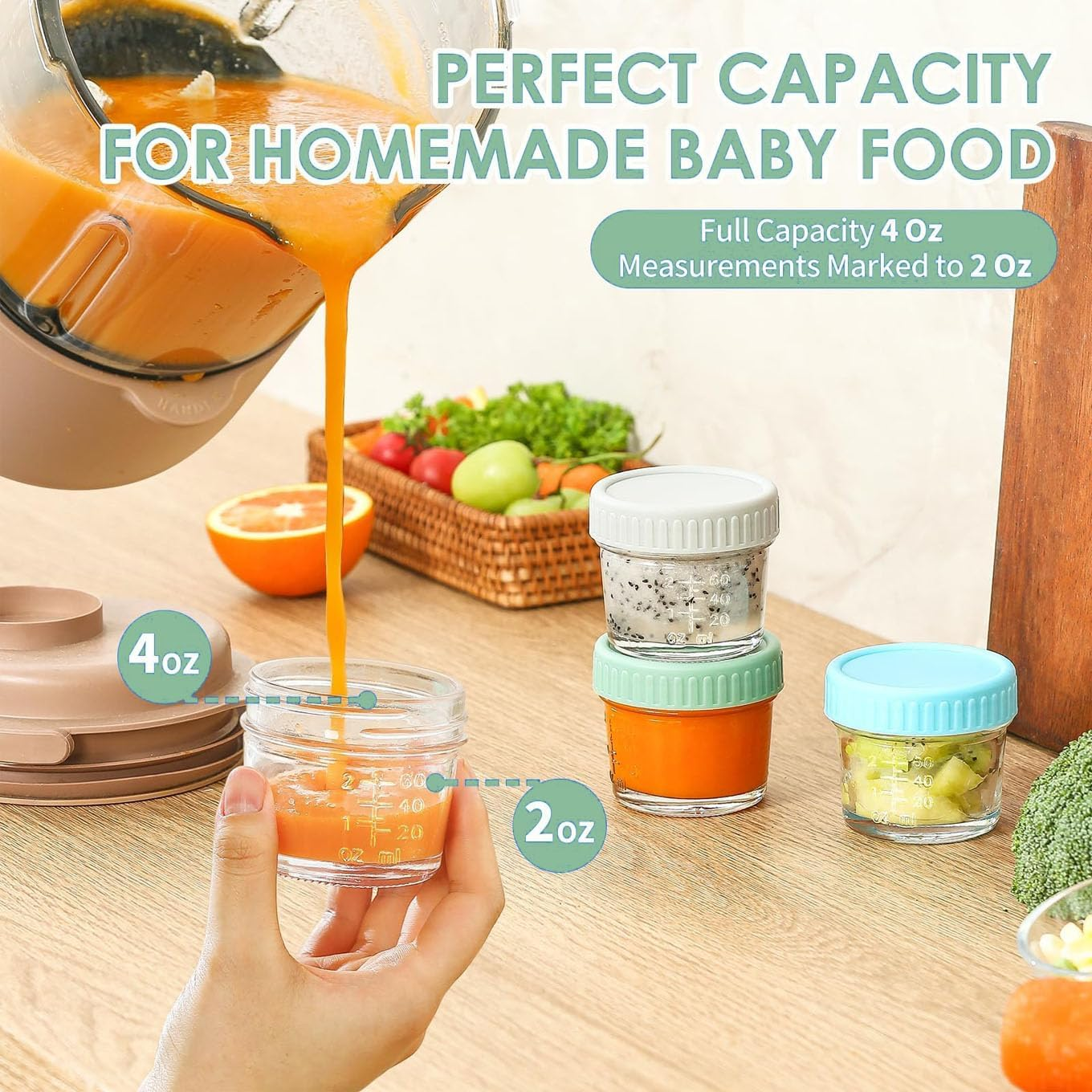 6 Pack Glass Baby Food Storage Containers - 4 Oz Glass Jars with Lids Microwave Dishwasher Freezer Safe 100% Leak Proof BPA Free Reusable Baby Snack Containers image number 2