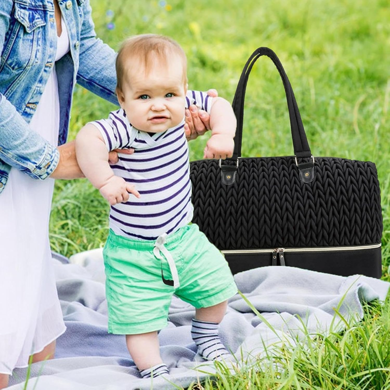 Tote Diaper Bag for Women | Waterproof Changing Table Bag | Diaper Organizer Bag with Insulated Pocket, Nappy Storage Bag, Waterproof Diaper Bag for Changing Table - Light Blue1 image number 2