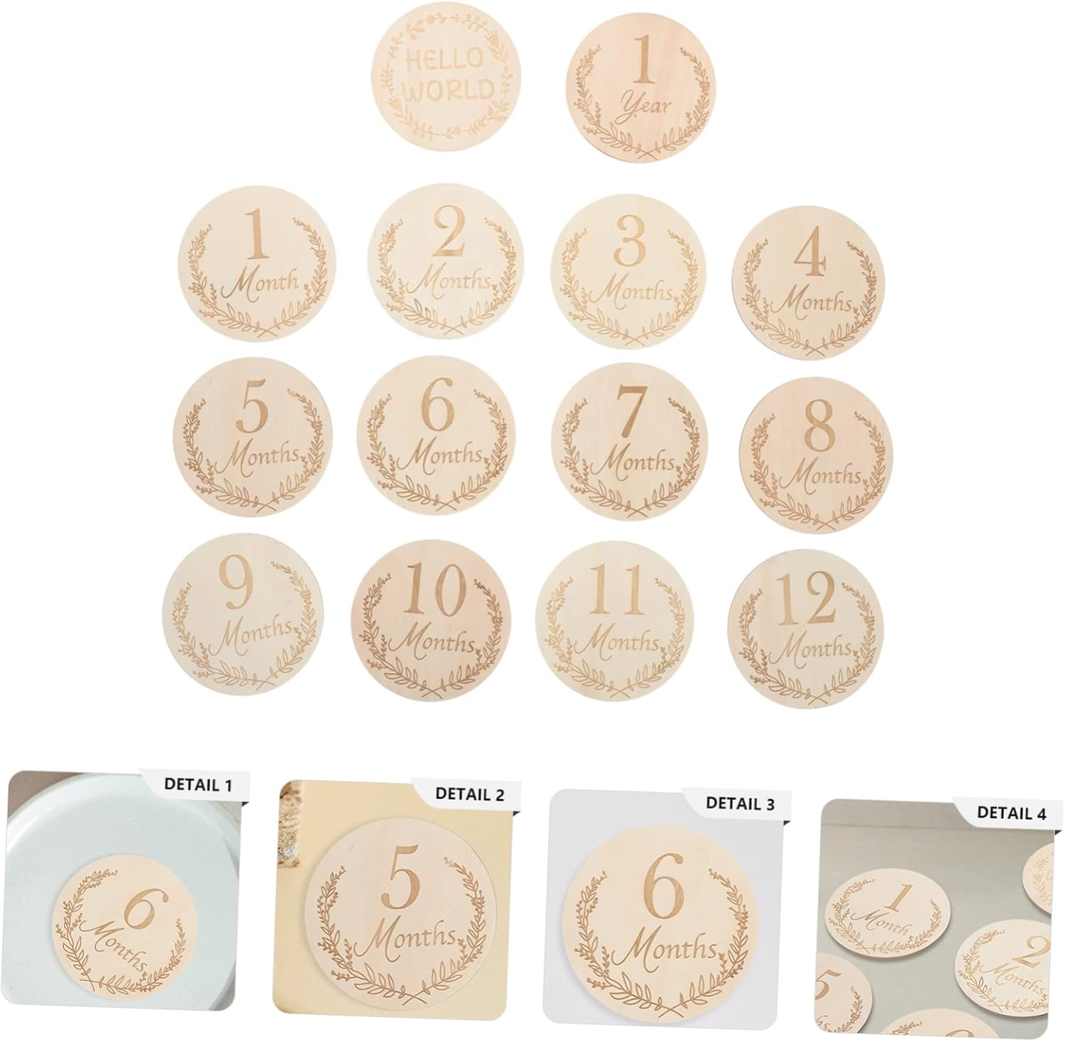 SUPVOX 14Pcs Wooden Milestone Cards for Newborn Boy and Girl Creative Birthday Growth Photo Props with Footprint and Months Signs Keepsake Parents image number 2