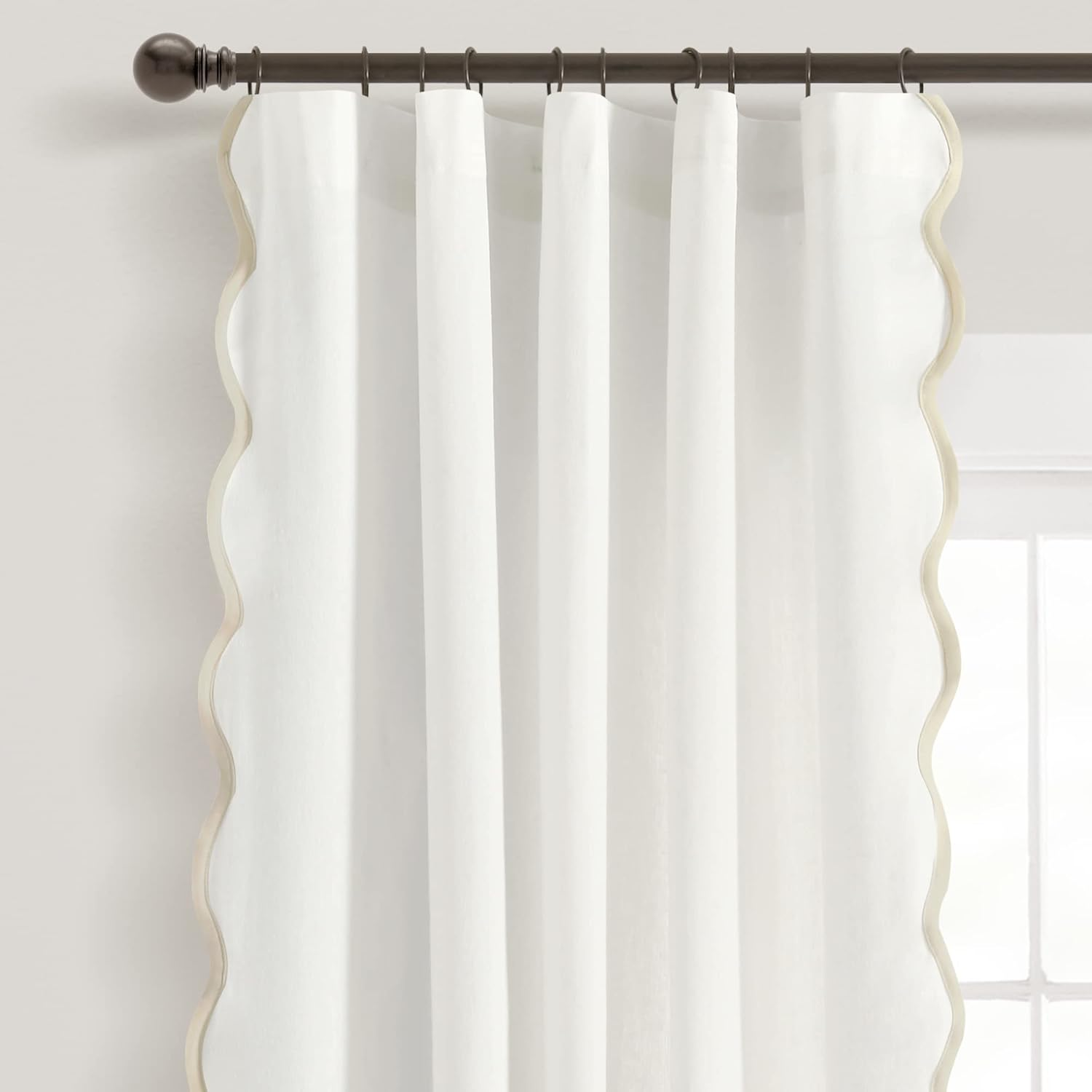 Lush Decor Coastal Chic Scallop Edge Window Curtain Panel Pair, 52" W X 84" L, Gray & Off-White image number 3